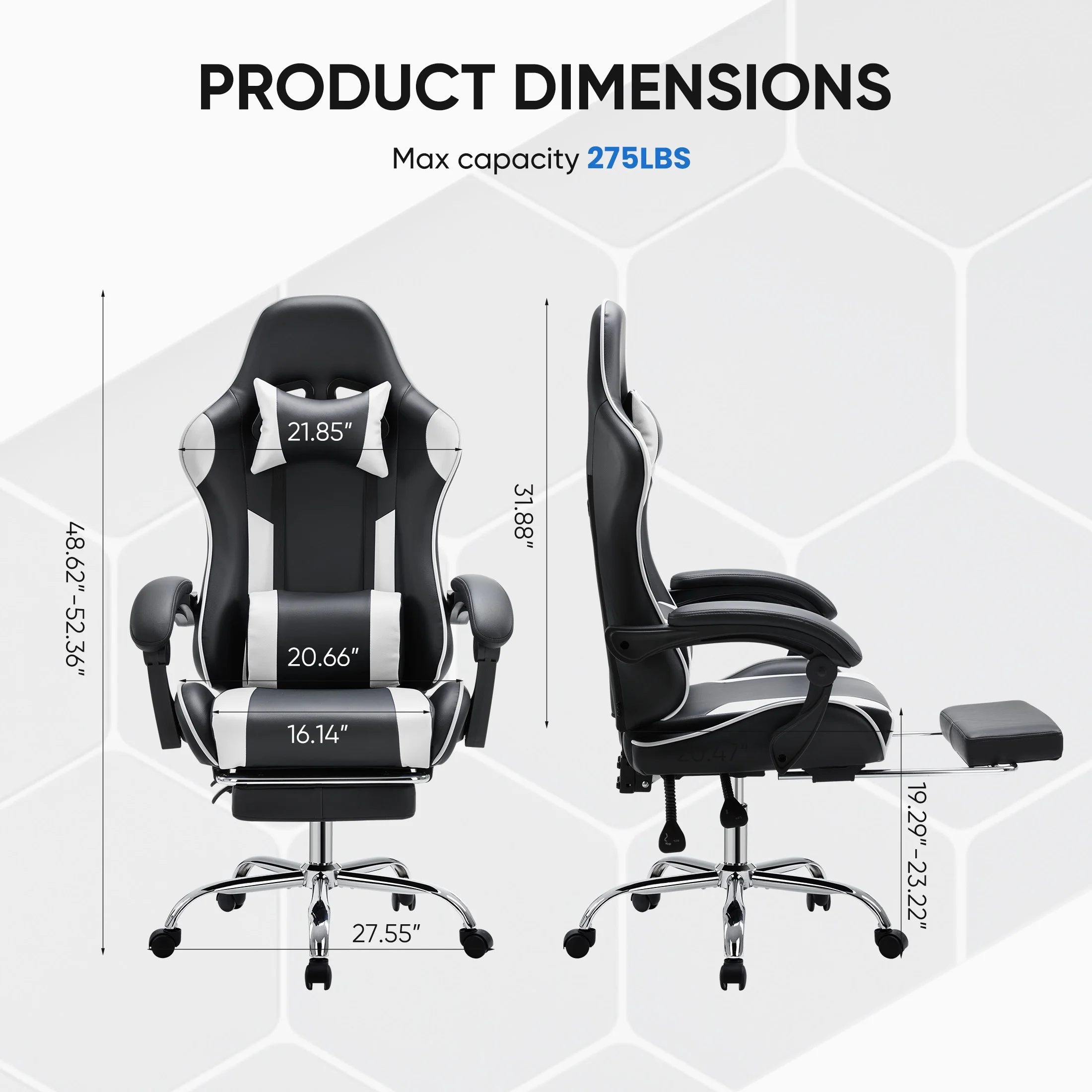 EDX Ergonomic Gaming Chair High Back Office Chair with Lumbar Support and Adjustable Armrests Swivel Racing Chair, Black and Gray