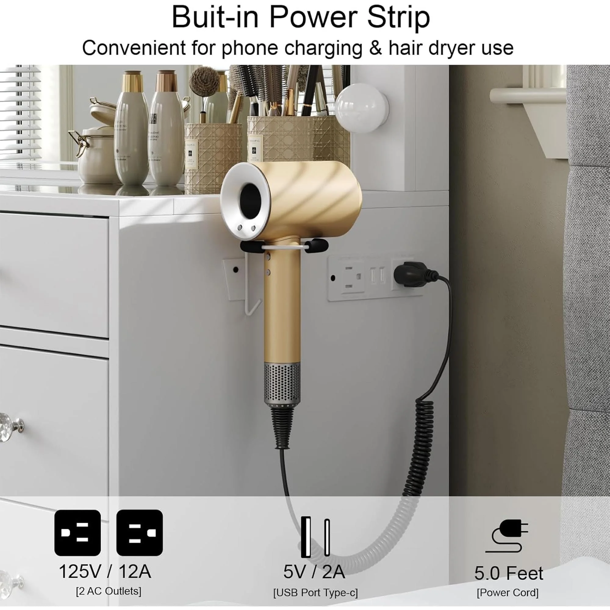 White Vanity Desk with Illuminated Mirror & Power Outlet, 11 Drawers Vanity Table with Chair, Makeup Vanity with 12 LED Lights, Tempered Glass Top, Dressing Table for Bedroom,Dressing Room