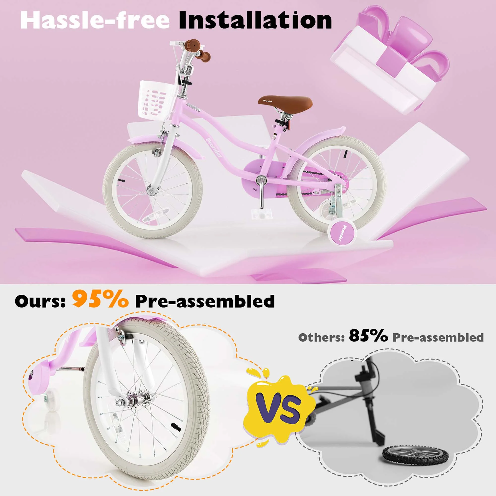 Costway 18'' Kids Bike Toddler Bicycle with Training Wheel Kickstand for 4-8 Years Old Pink