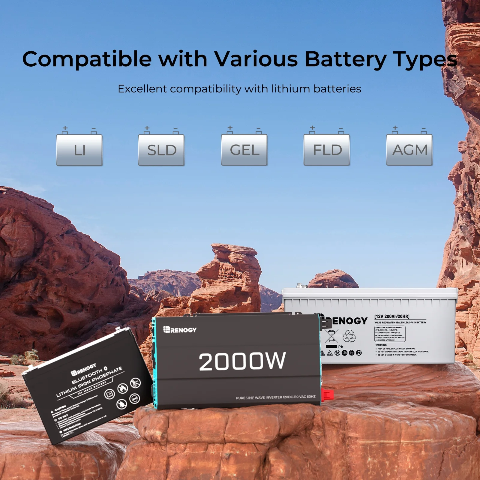 Renogy 2000W Pure Sine Wave Inverter, Power Inverter DC 12V to AC 120V, Built-in 5V/2.1A USB / Hardwire Port, Remote Controller