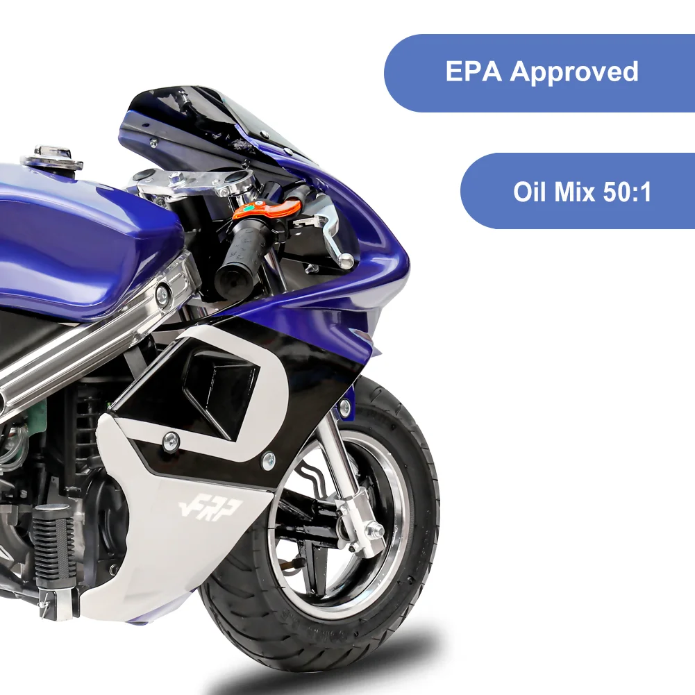 FRP 2 Stroke Pocket Bike 02, Mini Bike for Kids Max Weight 165 LB, Streamline Style Mini Pocket Bike W/ Strong Dual Brakes, Racing Pocket Rocket Max Speed 20 Mph, Blue