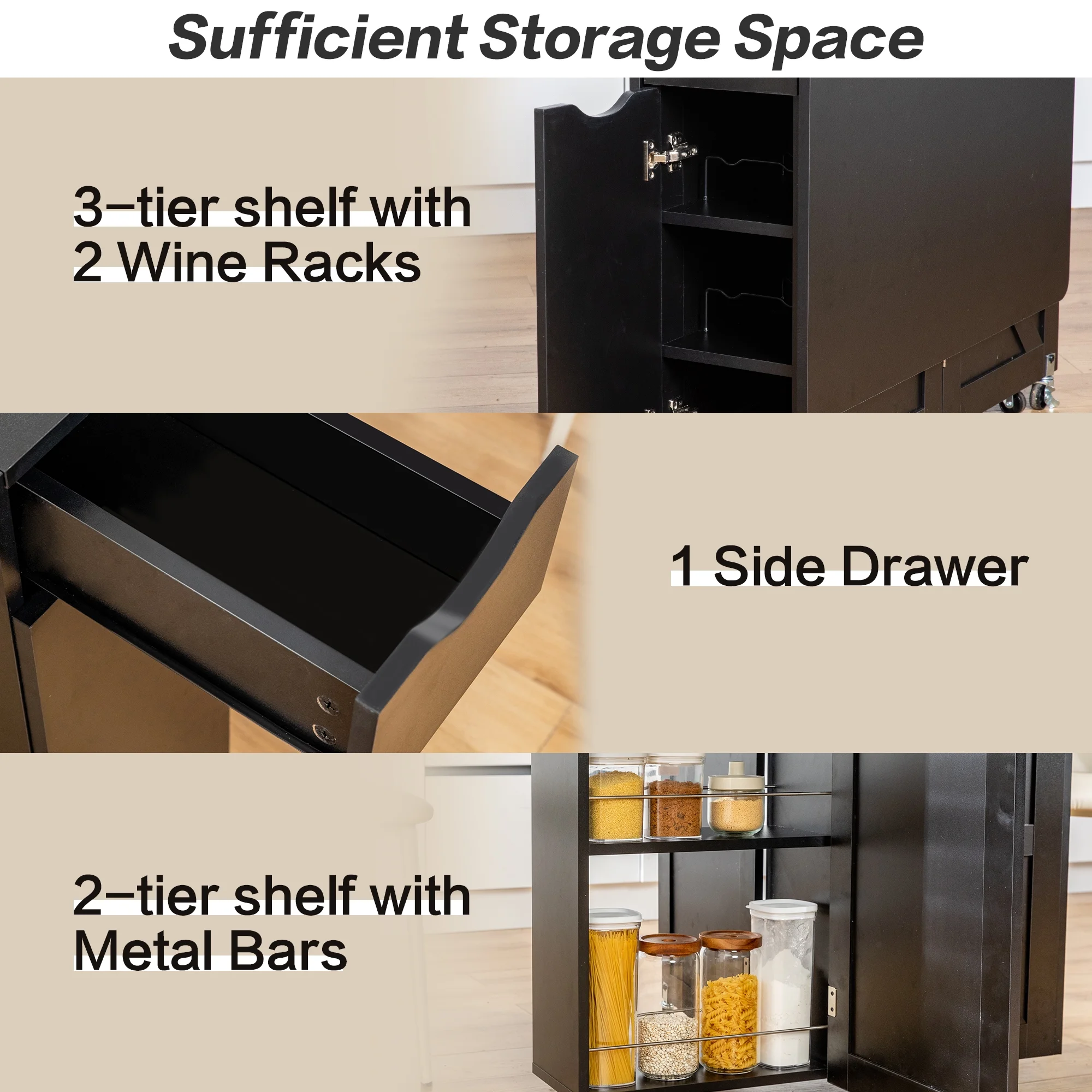 spanspace Folding Dining Table, Drop Leaf Dining Table with 6 Wheels and 2-Layer Storage Shelf, Space Saving Dining Table for Small Spaces,Folding Kitchen Table,White