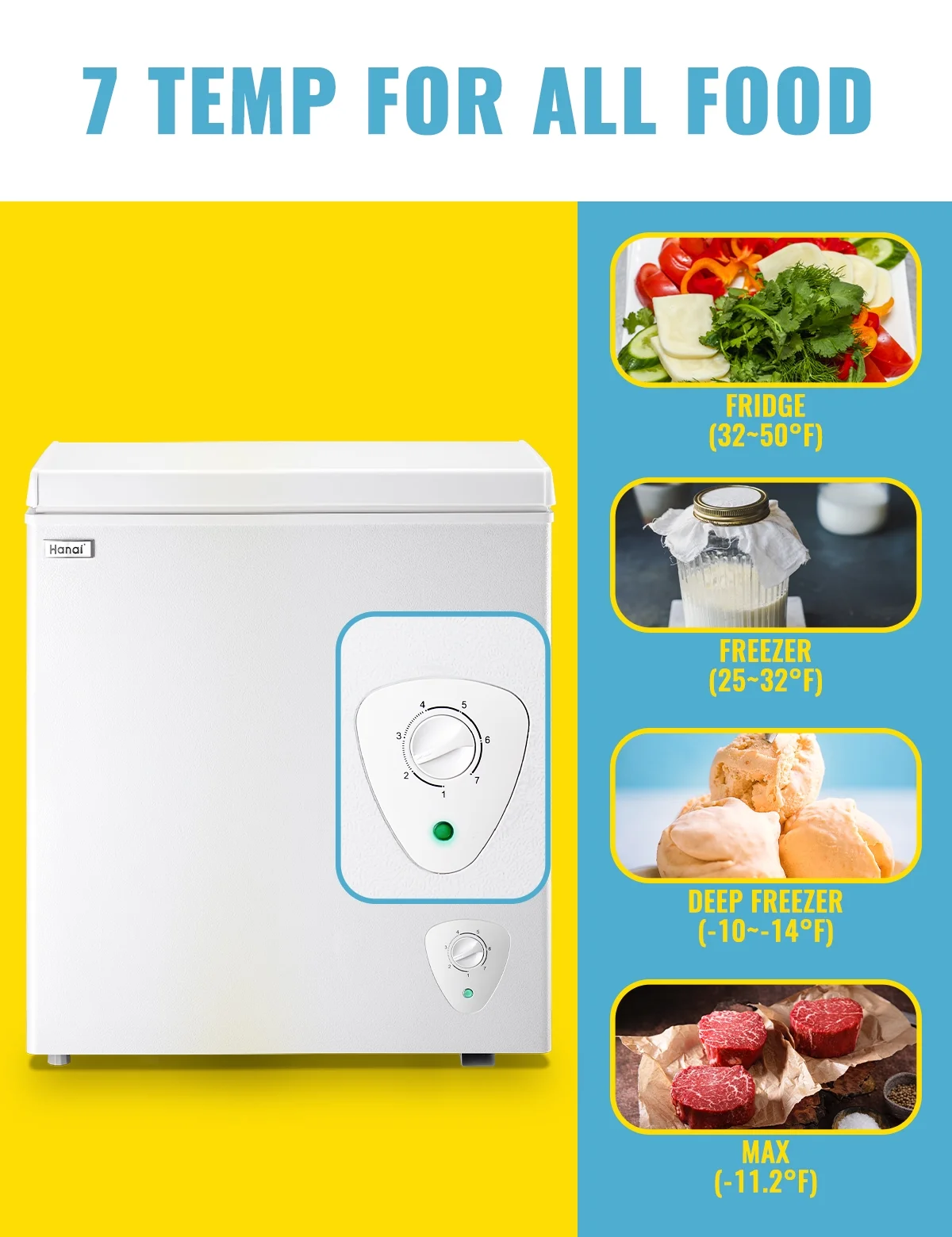 WANAI 3.5 Cu.ft Chest Freezer Small Deep Freeze with 7 Gears Temp Control Office Dorm Kitchen White