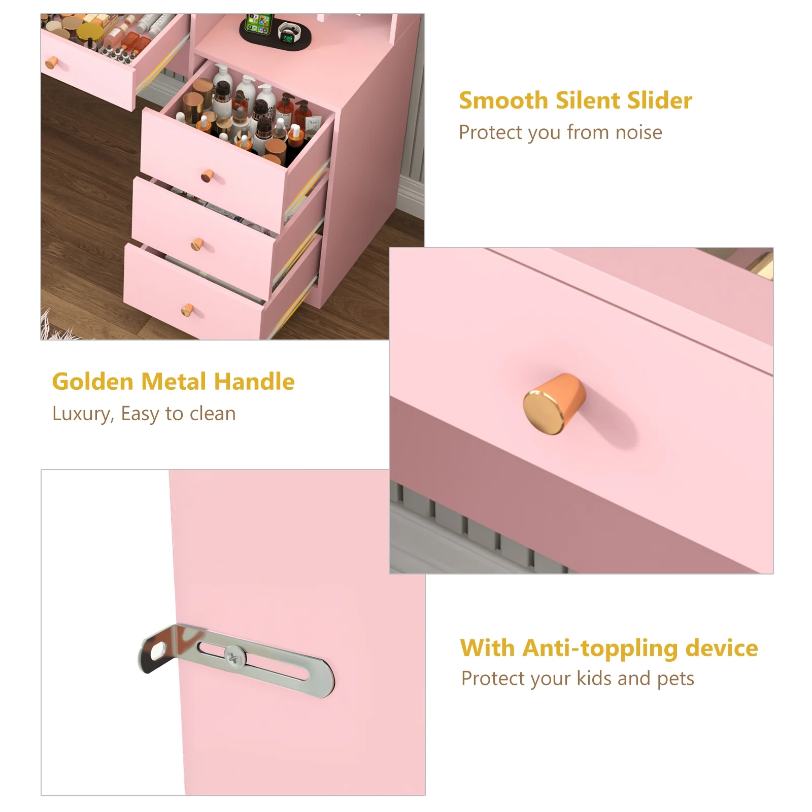 ChVans 62'' Large Vanity Desk with Tempered Glass Top, 60000-color LED Lights, Charging Station, White Makeup Vanity with 3 Lights Mode LED Mirror, 9 Drawers, 2 RGB cabinets for Women, Girls Gift