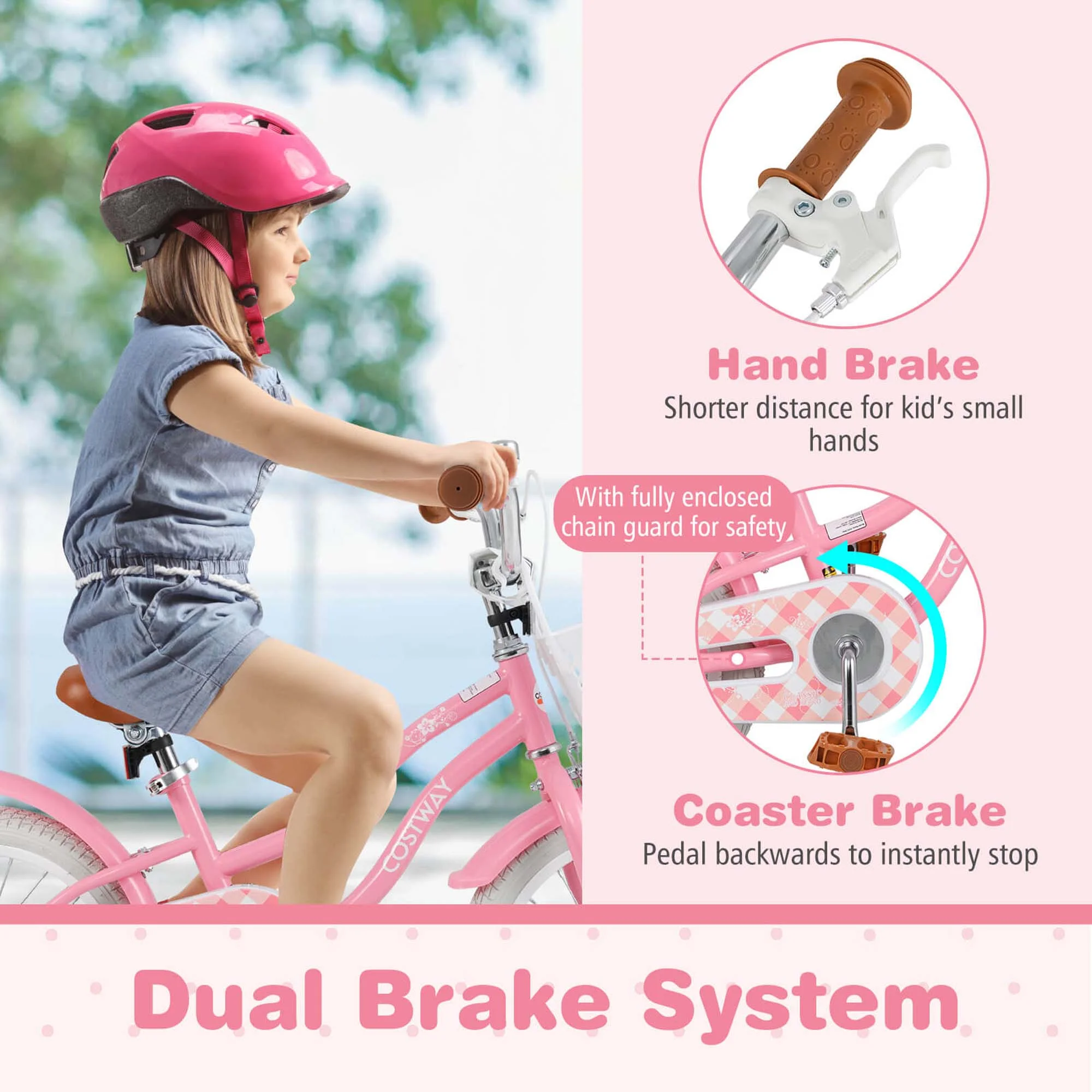 Costway 18'' Kids Bike Toddler Bicycle with Training Wheel Kickstand for 4-8 Years Old Pink