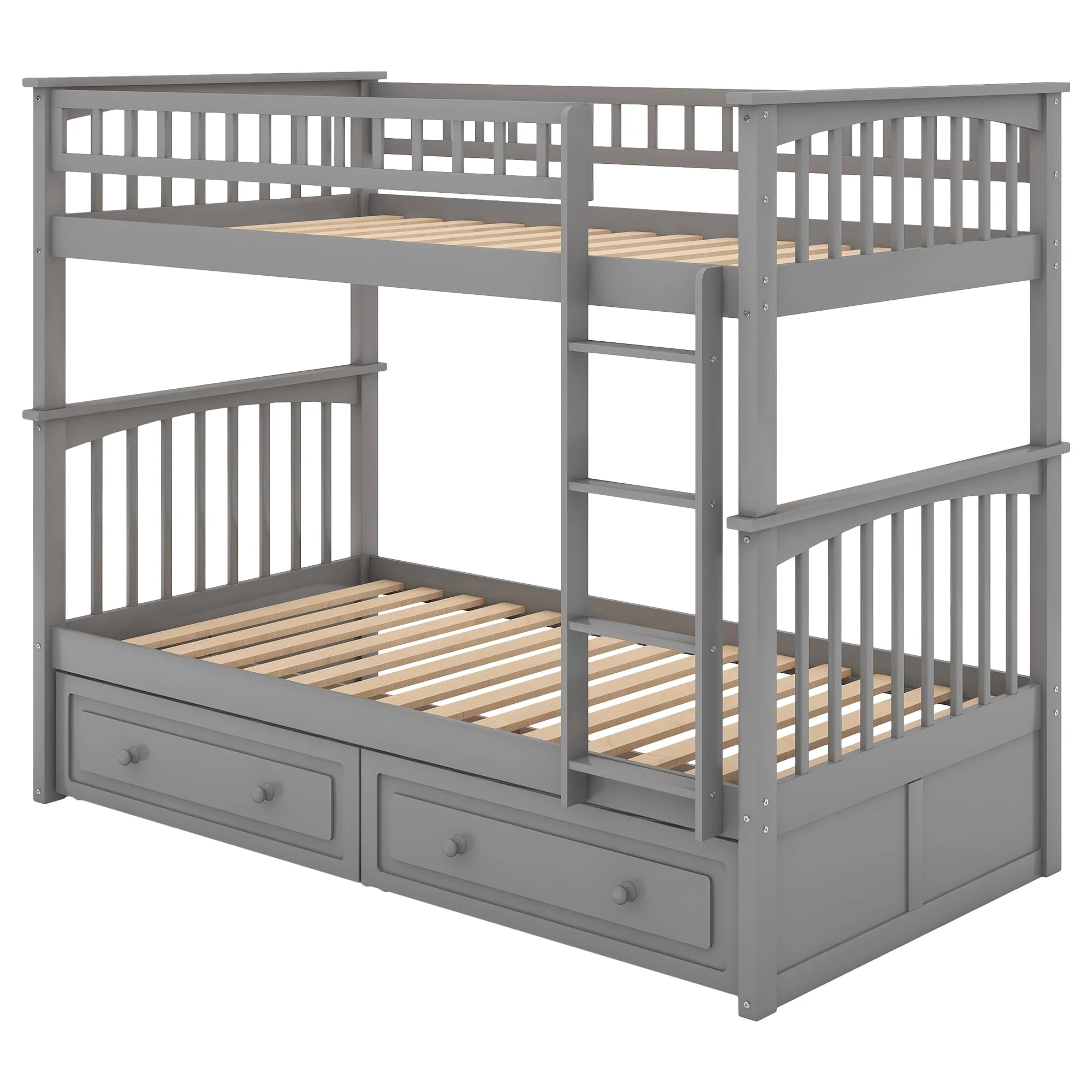 Euroco Pine Wood Bunk Bed with Storage 2 Drawers, Twin-over-Twin Bunk Bed with Safety Rail and Ladder for Kids, Conveted into 2 Single Beds, Sapce-Saving Design, Gray