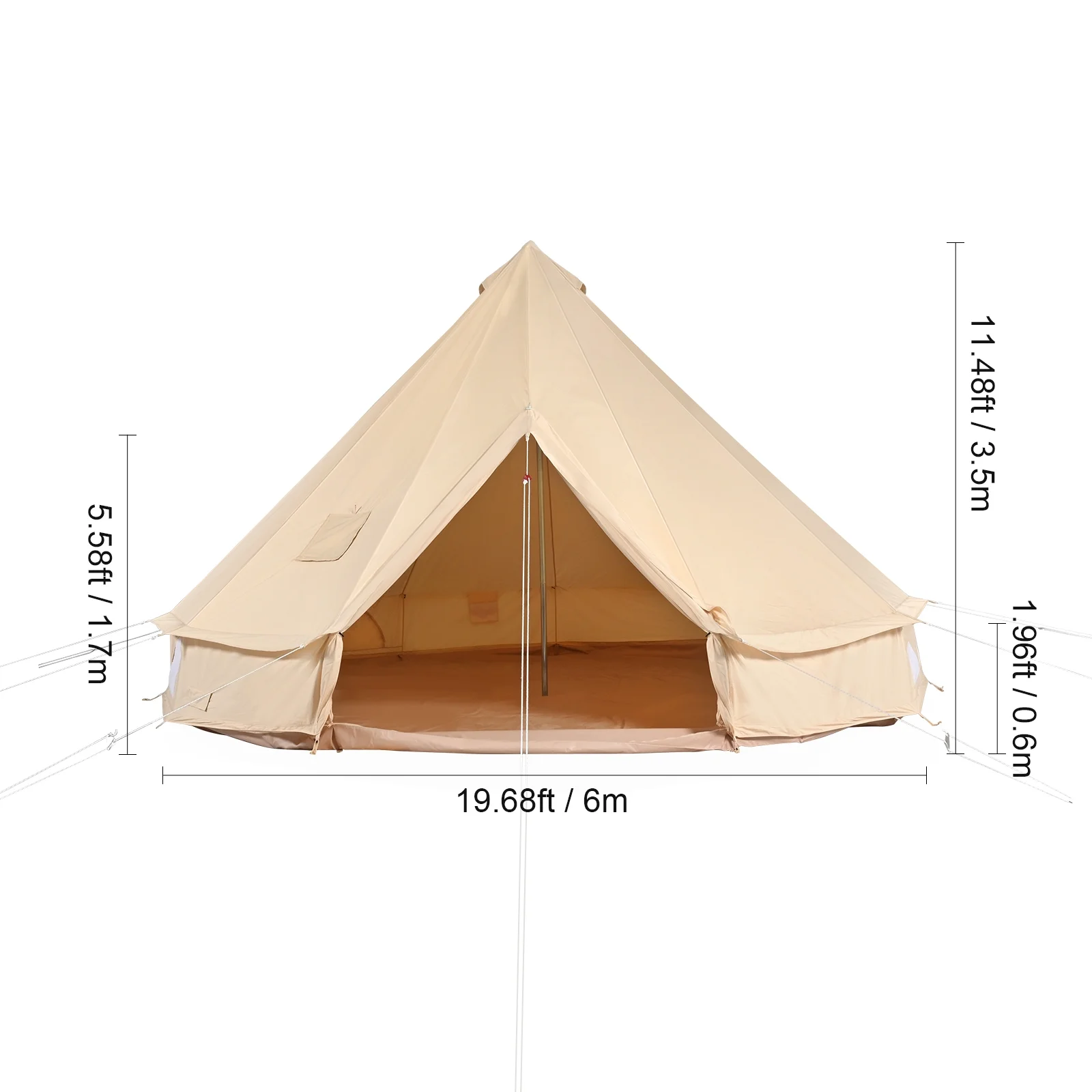 KFFKFF Fabric Yurt Shelter, Quadruple Season 6m/19.68ft Camping Tent, Equipped with Stove Jack, Airy Shelter Accommodates Maximum 10 Individuals, Suitable for Family Outdoor Expedition