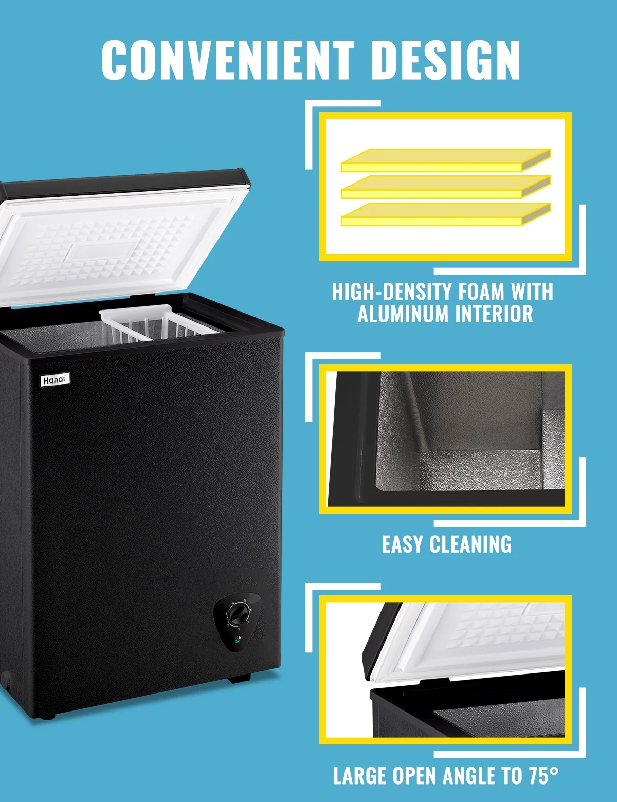 WANAI 3.5 Cu.ft Chest Freezer Small Deep Freeze with 7 Gears Temp Control Office Dorm Kitchen White