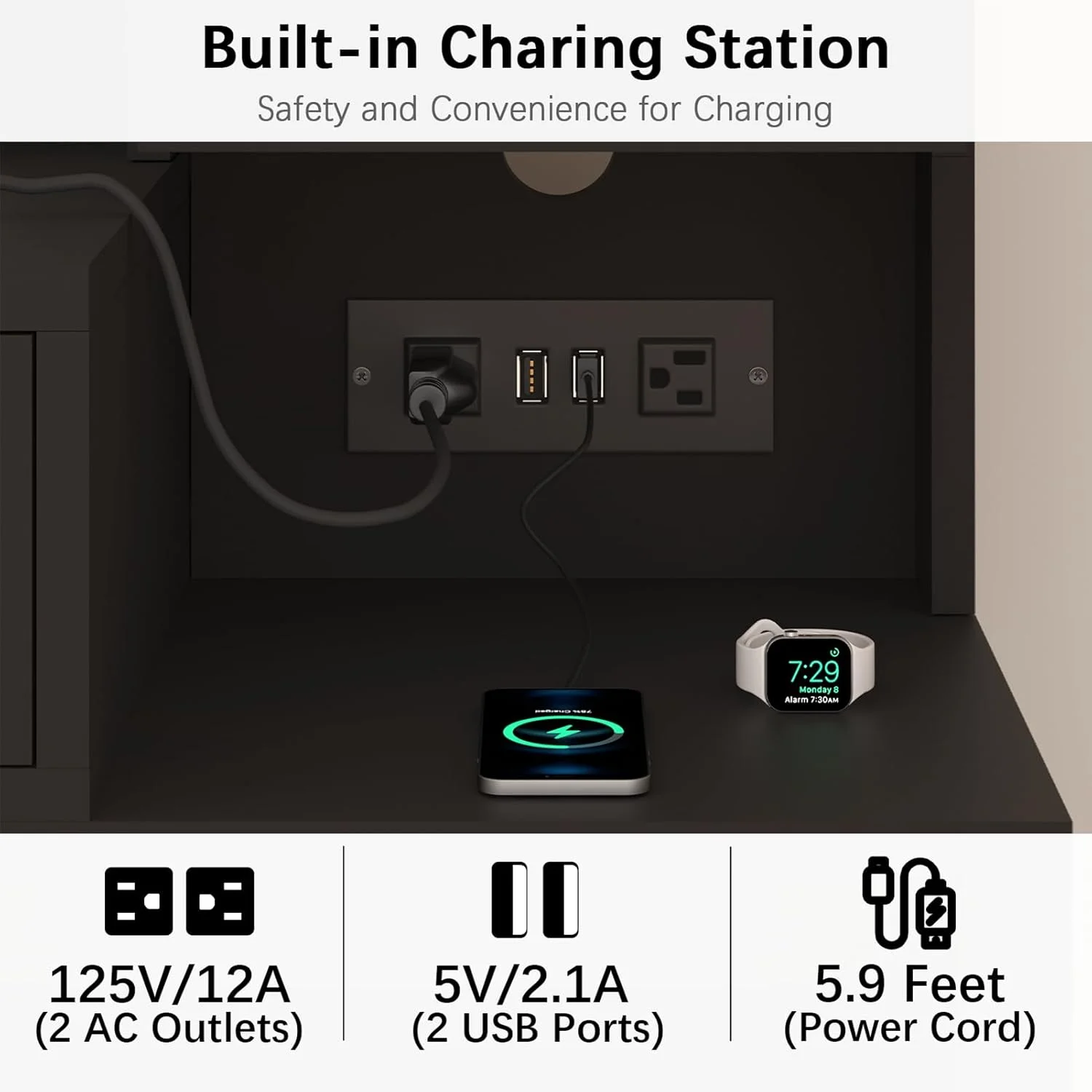 Makeup Vanity Desk with Mirror and Lights, White Vanity Desk with Charging Station, LED Cabinet, 5 Drawers & Storage Bag, Vanity Mirror with Lights Desk and Chair, Vanity Table Set with Stool