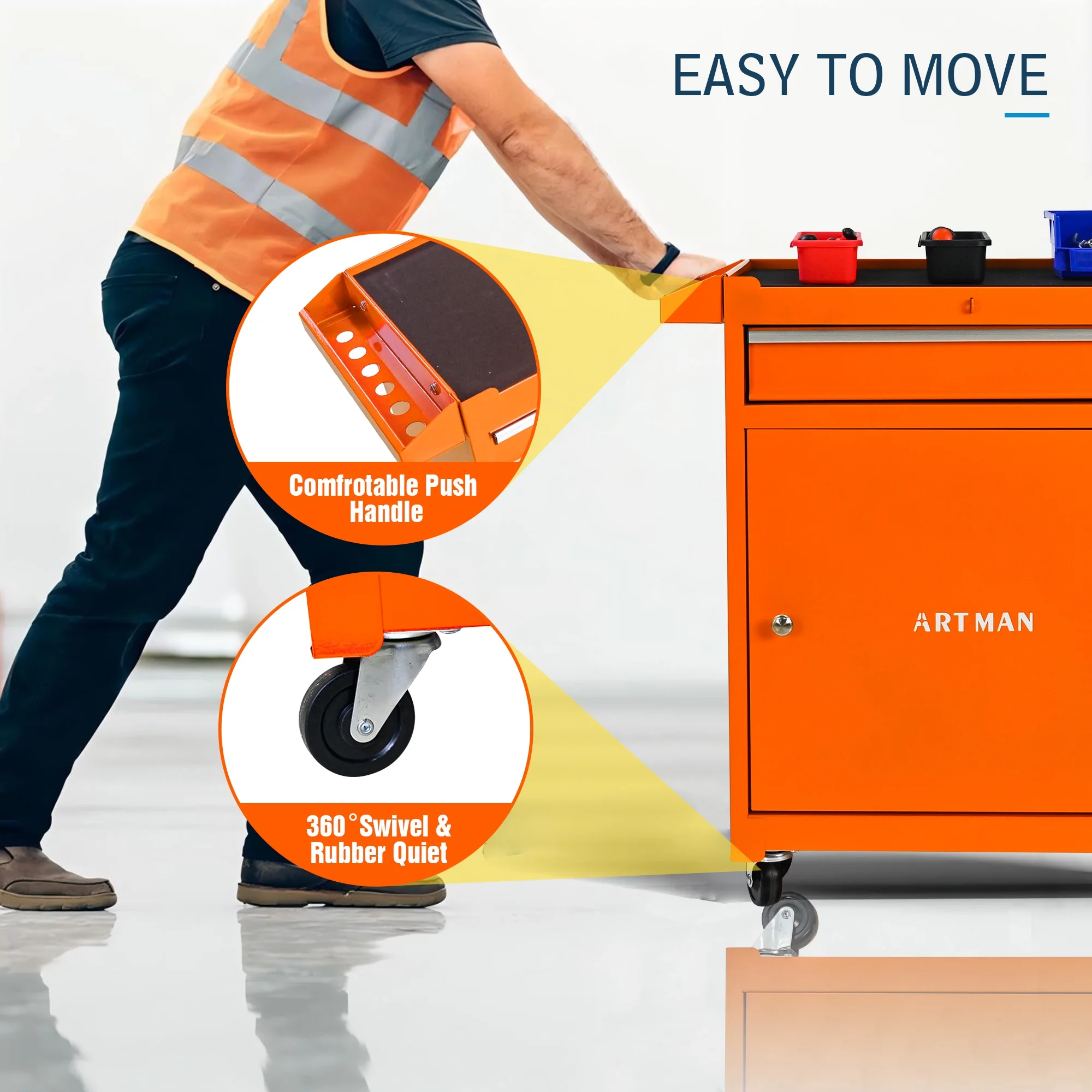 Tool Chest, 5-Drawer Rolling Tool Storage Cabinet with Detachable Top Tool Box, Universal Lockable Wheels