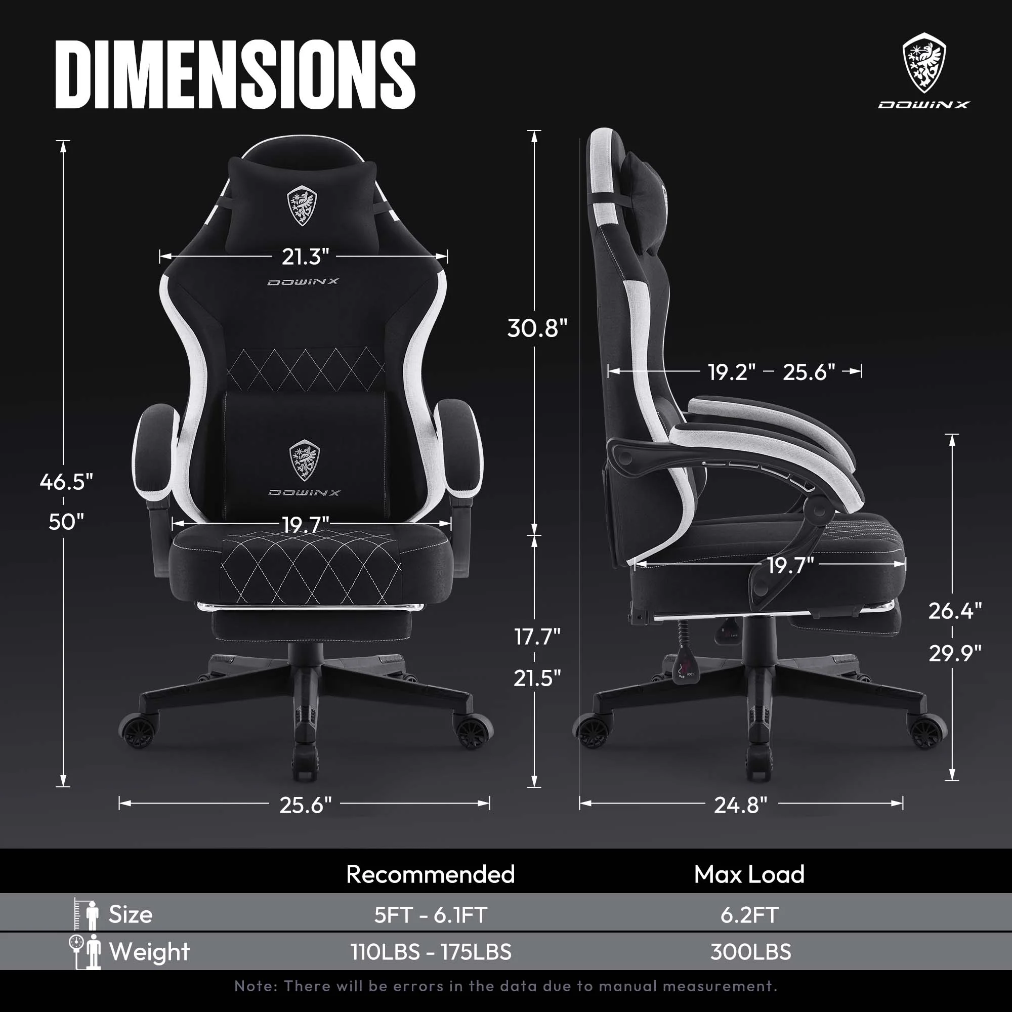 Dowinx Fabric Gaming Chair with Massage Lumbar Support, High Back Ergonomic Computer Chair with Footrest for Adult, Black