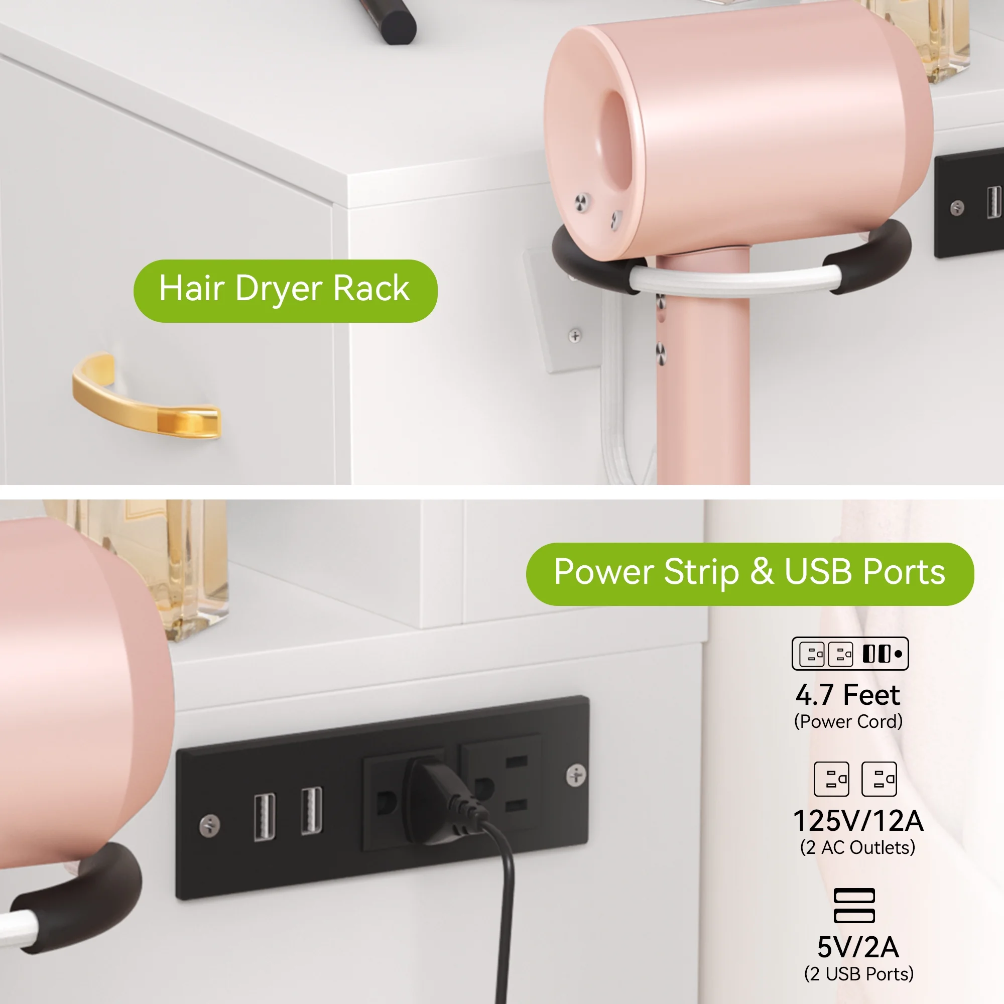 Dextrus Makeup Vanity Desk with Large Lighted Mirror and Storage - Enhance Your Beauty, Routine 4 Drawer Vanity Table with Cushioned Stool, Milky-White