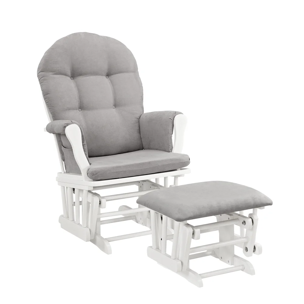 Angel Line Windsor Glider and Ottoman, Natural Finish with Gray Cushions