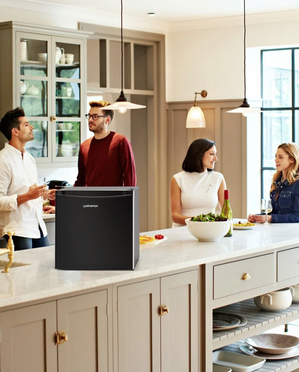 Upstreman 1.7 Cu ft Mini Fridge with Freezer Single Door Compact Refrigerator, Low Noise, Energy Saving, Adjustable Temperature, Reversible Door, for Home Office Dorm, Black FR17