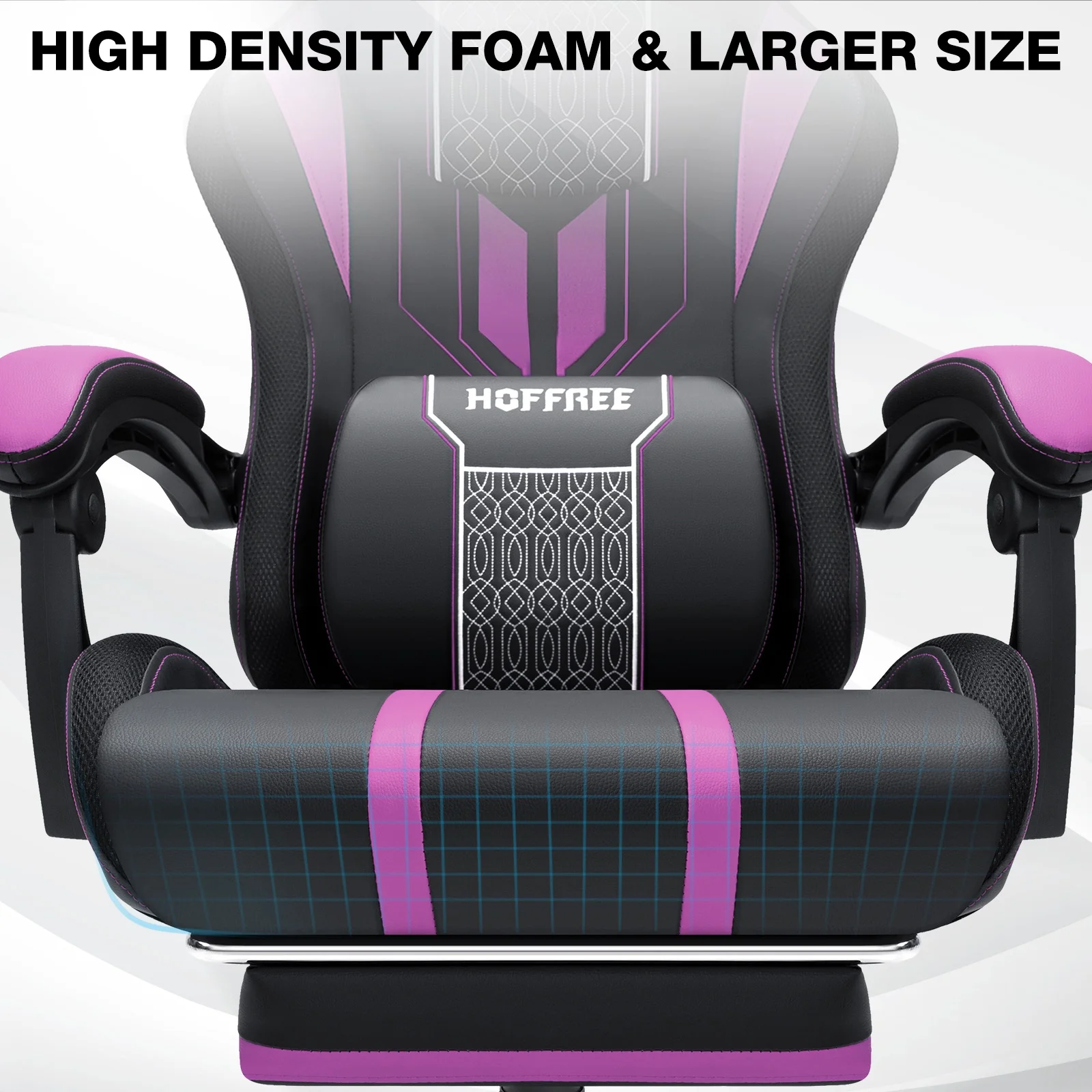 Hoffree Gaming Chair with Bluetooth Speakers Big and Tall Gamer Chair with Footrest and Massage Game Chair with Lumbar Support and 360-Swivel Seat and Headrest for Adults, 400lbs