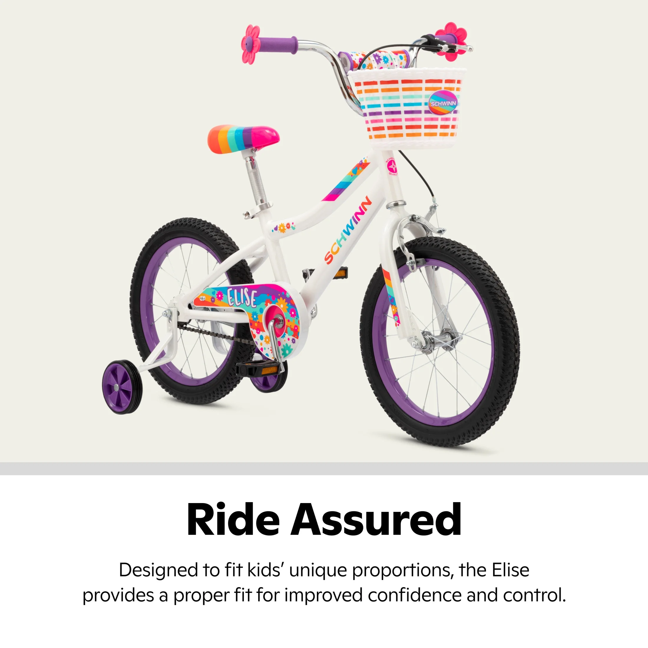 Schwinn Elise Kids Bike with Training Wheels, 16 Inch Wheels, Ages 3-7, White