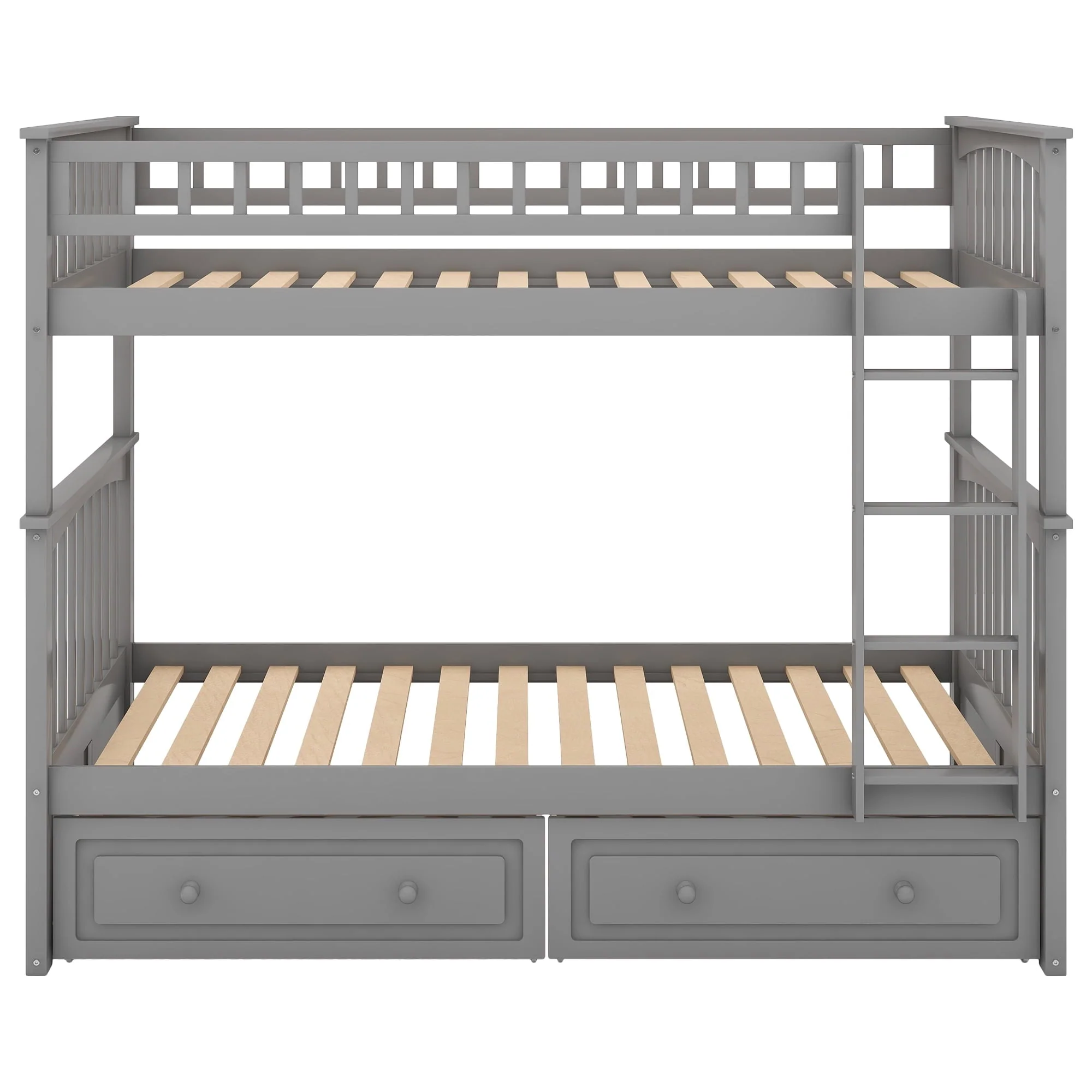 Euroco Pine Wood Bunk Bed with Storage 2 Drawers, Twin-over-Twin Bunk Bed with Safety Rail and Ladder for Kids, Conveted into 2 Single Beds, Sapce-Saving Design, Gray