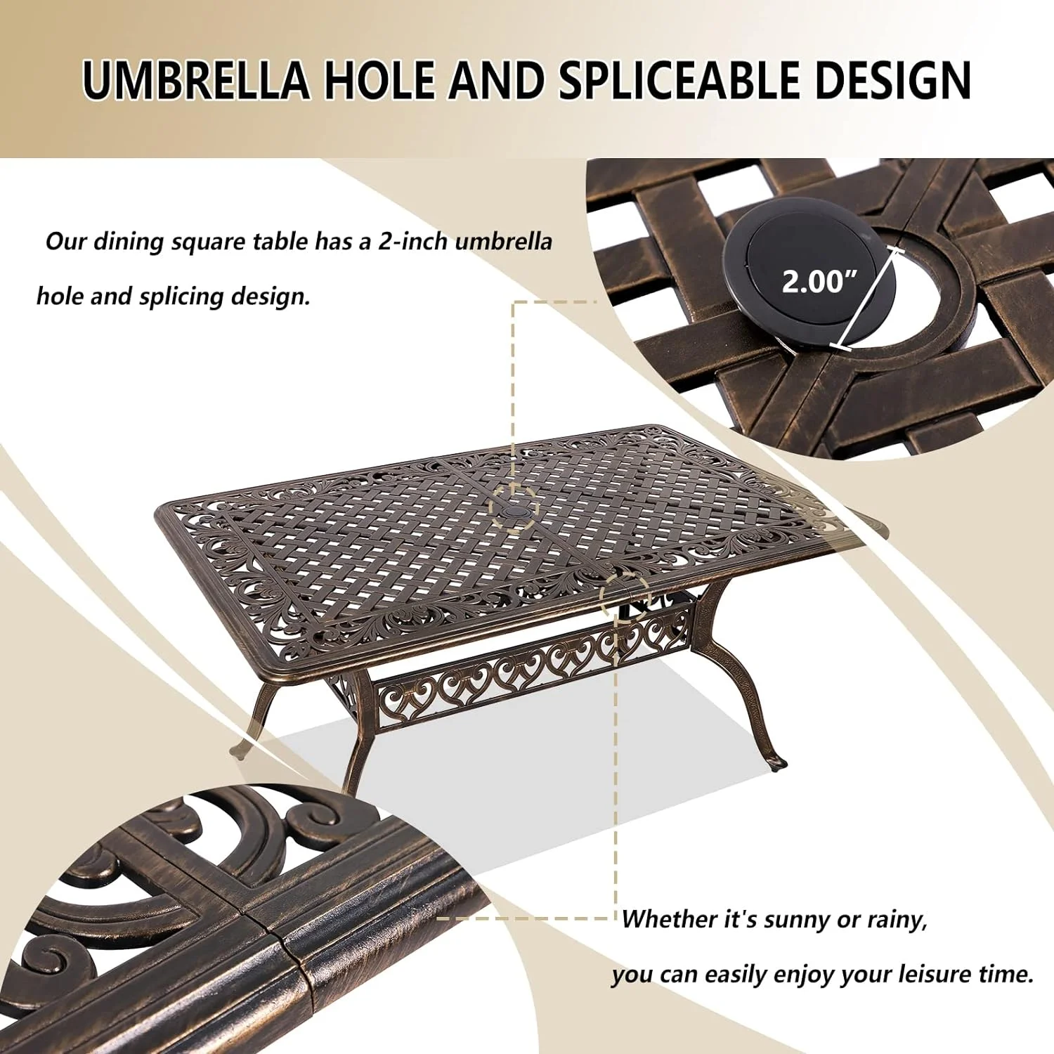 7-Piece Outdoor Furniture Dining Set, Cast Aluminum Patio Conversation Set with Table, 6 Chairs and Khaki Cushions