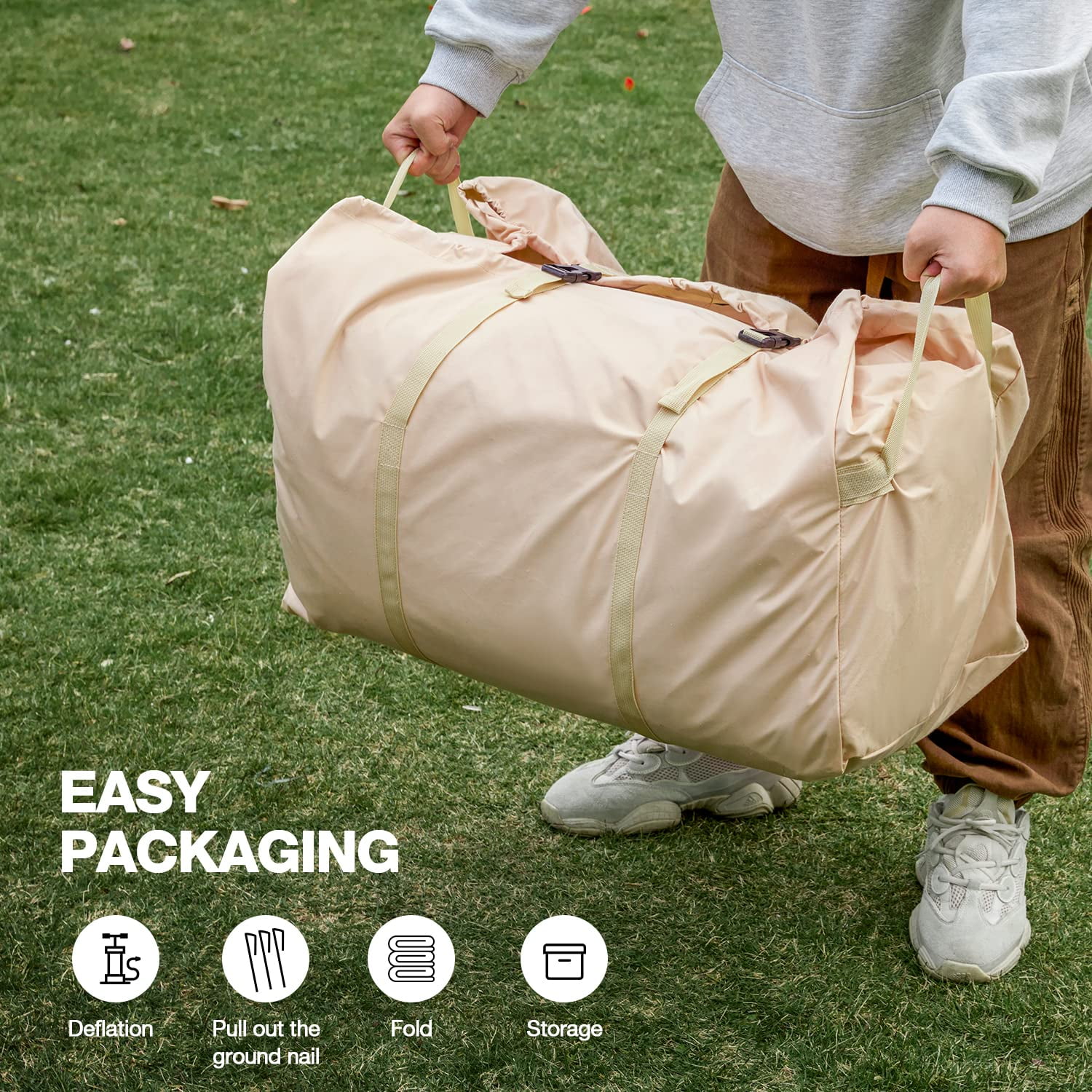 Yoleny 12'x8' Inflatable Tent, 96 SFT Blow Up Tent for Camping, 4 Season Oxford Glamping Tents with Clear Skylight, Pump & Stove Jack