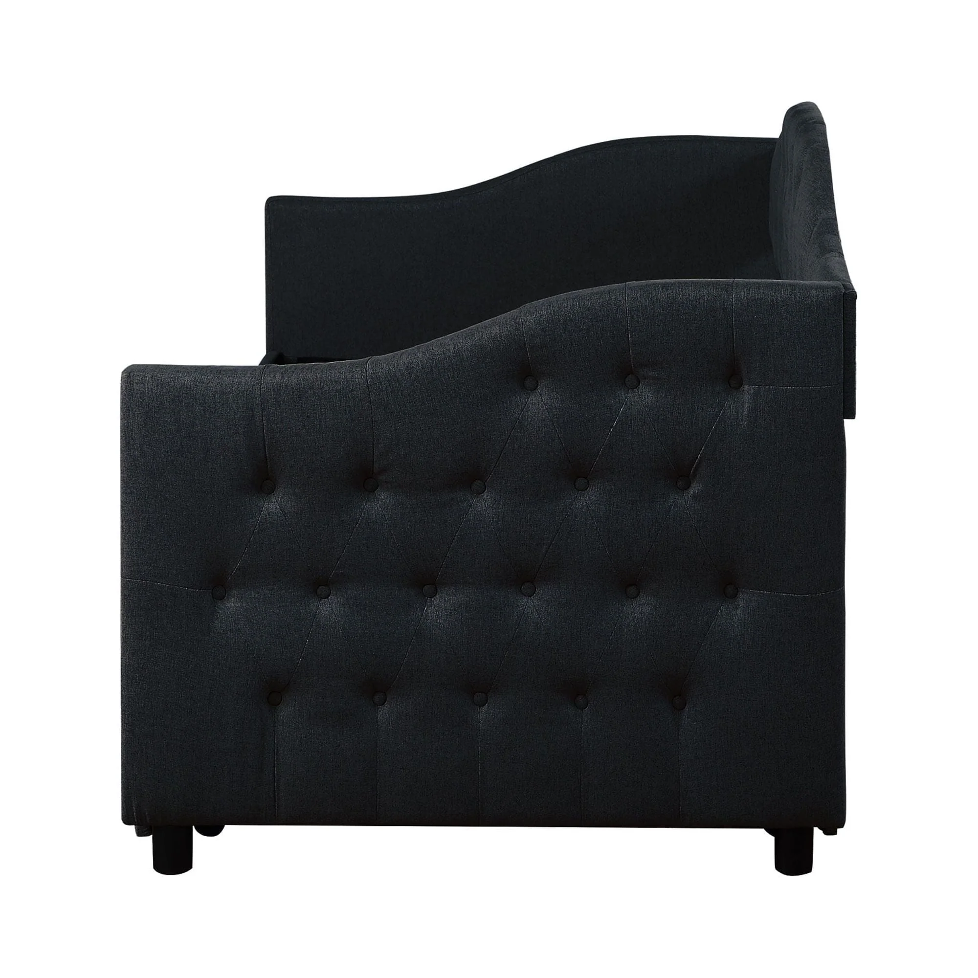 Euroco Upholstery Twin Size Daybed, Wood Tufted Daybed with Trundle for Kids Room, No Box Spring Needed, Dark Gray