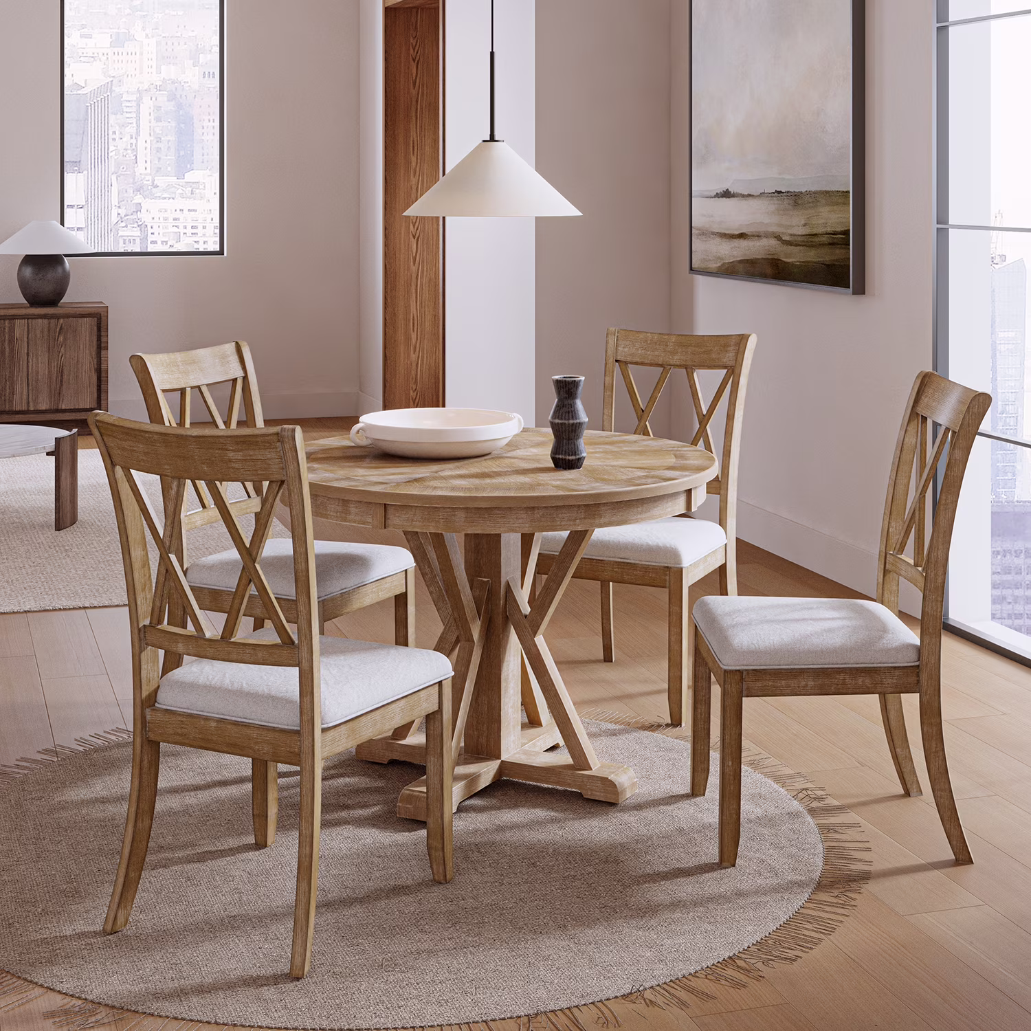Farmhouse Solid Wood Dining Chairs Upholstered Armless Side Chairs Set of 4 Crossing High Backrest Living Room Kitchen