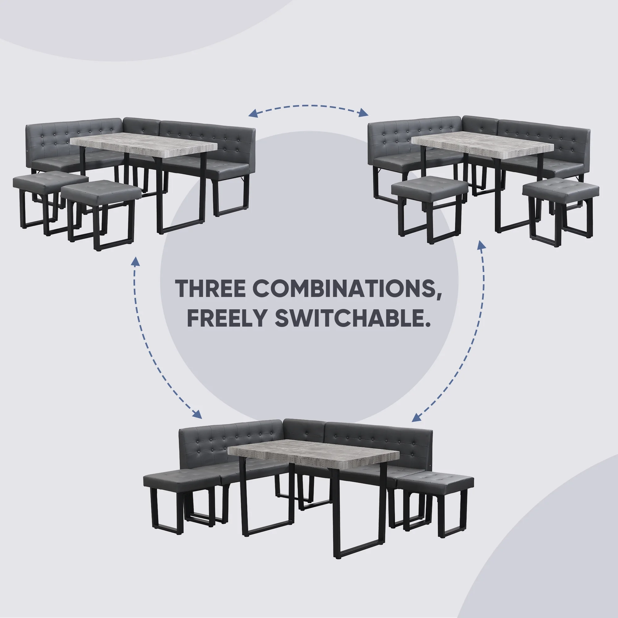 Brafab 5 Piece Corner Dining Breakfast Nook with Table and Bench Modern Kitchen Table Set with Gray Upholstered Banquette Seating