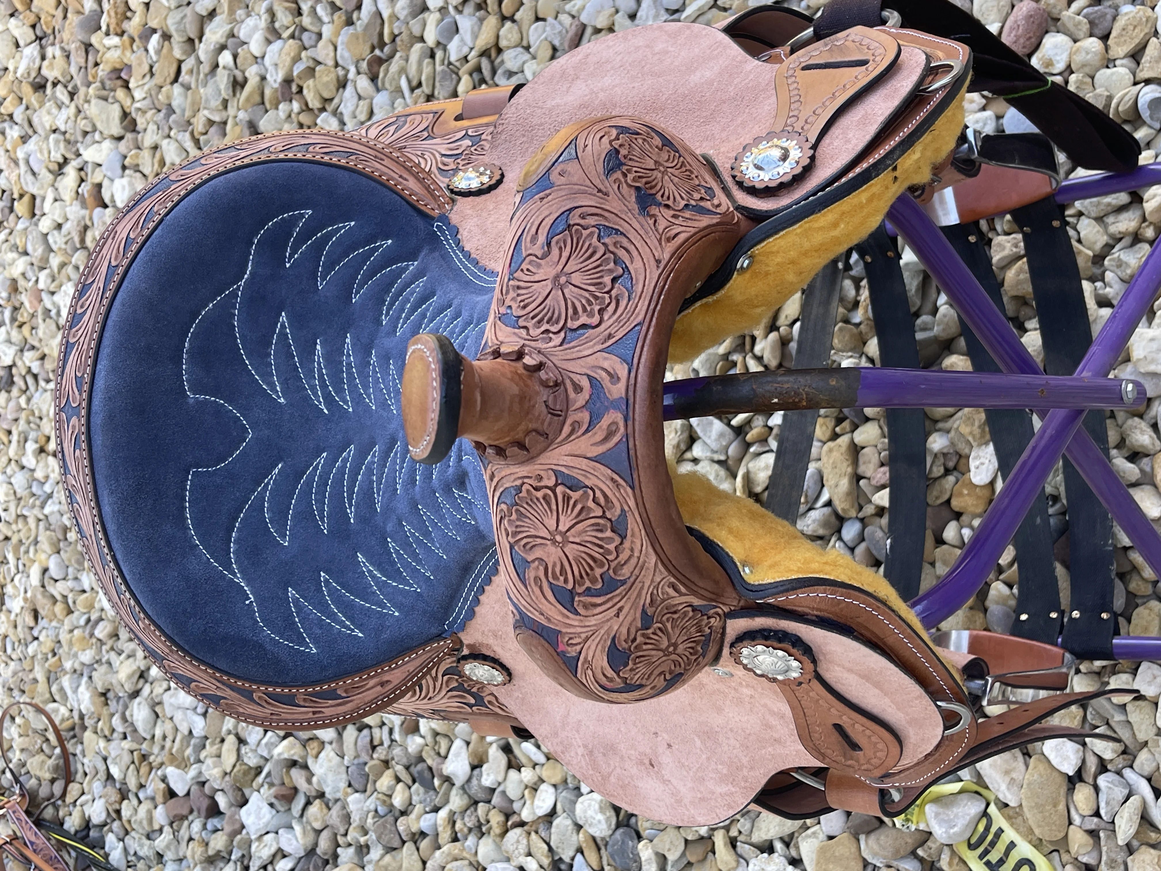 Resistance Adult Western Horse Barrel Saddle For Horse Riding | Floral Tooled With Silver Conchos | Genuine Leather 14