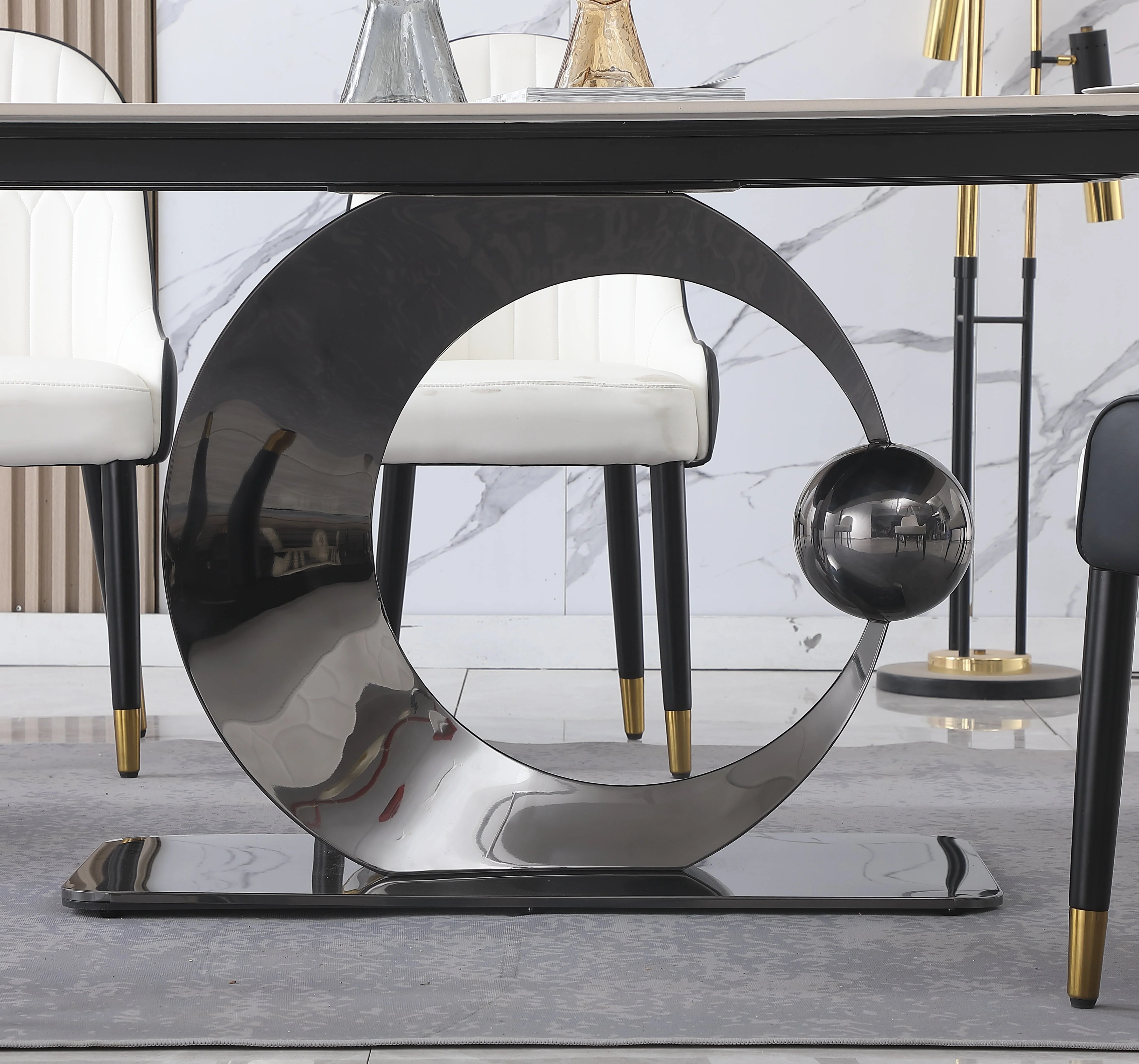 Montary 7 Piece Dining Room Set, Modern Dining Table and Chairs Set, Sintered Stone Dining Table Set for 6, White Marble Dining Table with 6 Chairs for Kitchen, Dining Room