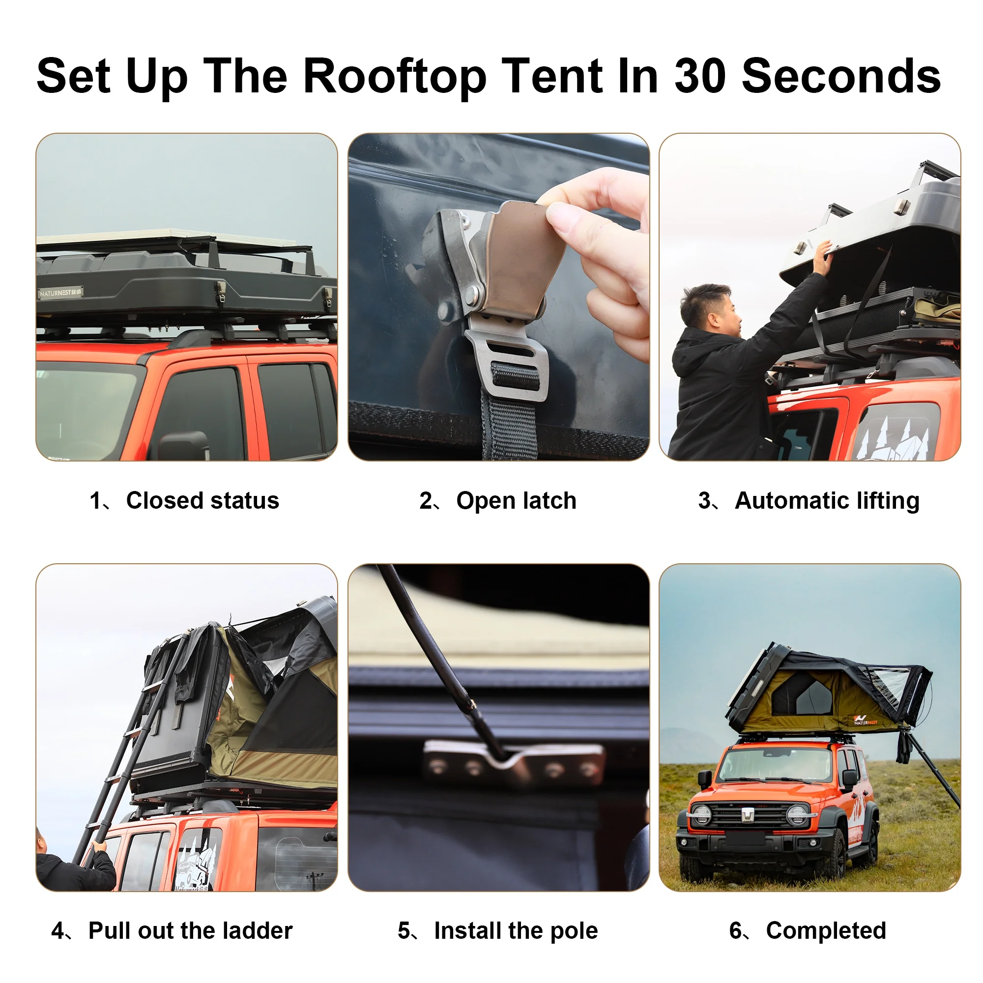 Naturnest Rooftop Tent Hard Shell, Easy Set Up Pop Up Large Tent for 2-3 Person Camping, Waterproof Windproof UV-Resistant Blackout 4 Season Tents for Truck, Jeep, SUV, Van, Trailer - Sirius 1 Plus