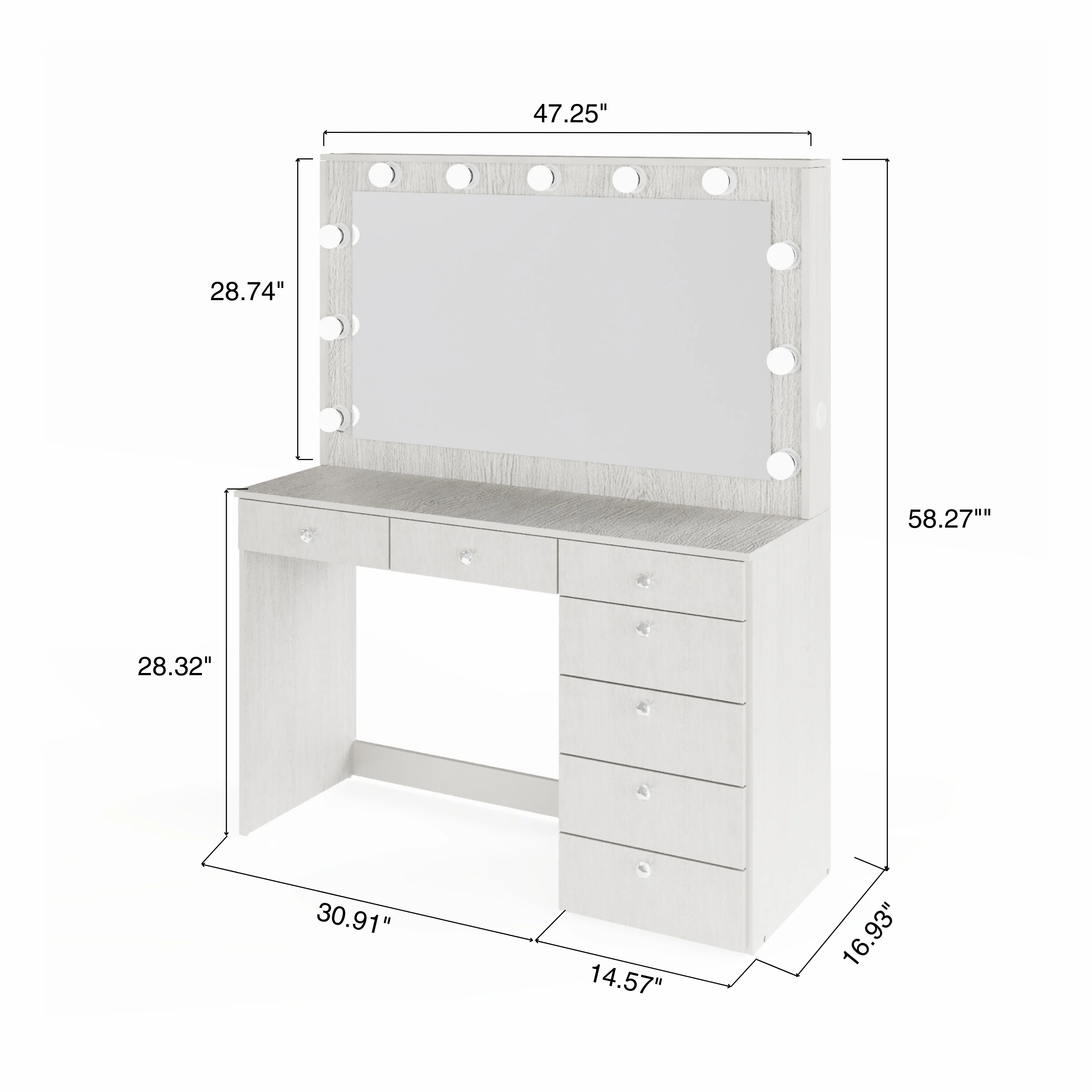 Boahaus GRWM Diana White Makeup Vanity with 7 Drawers, Mirror, Lights & Charging Station