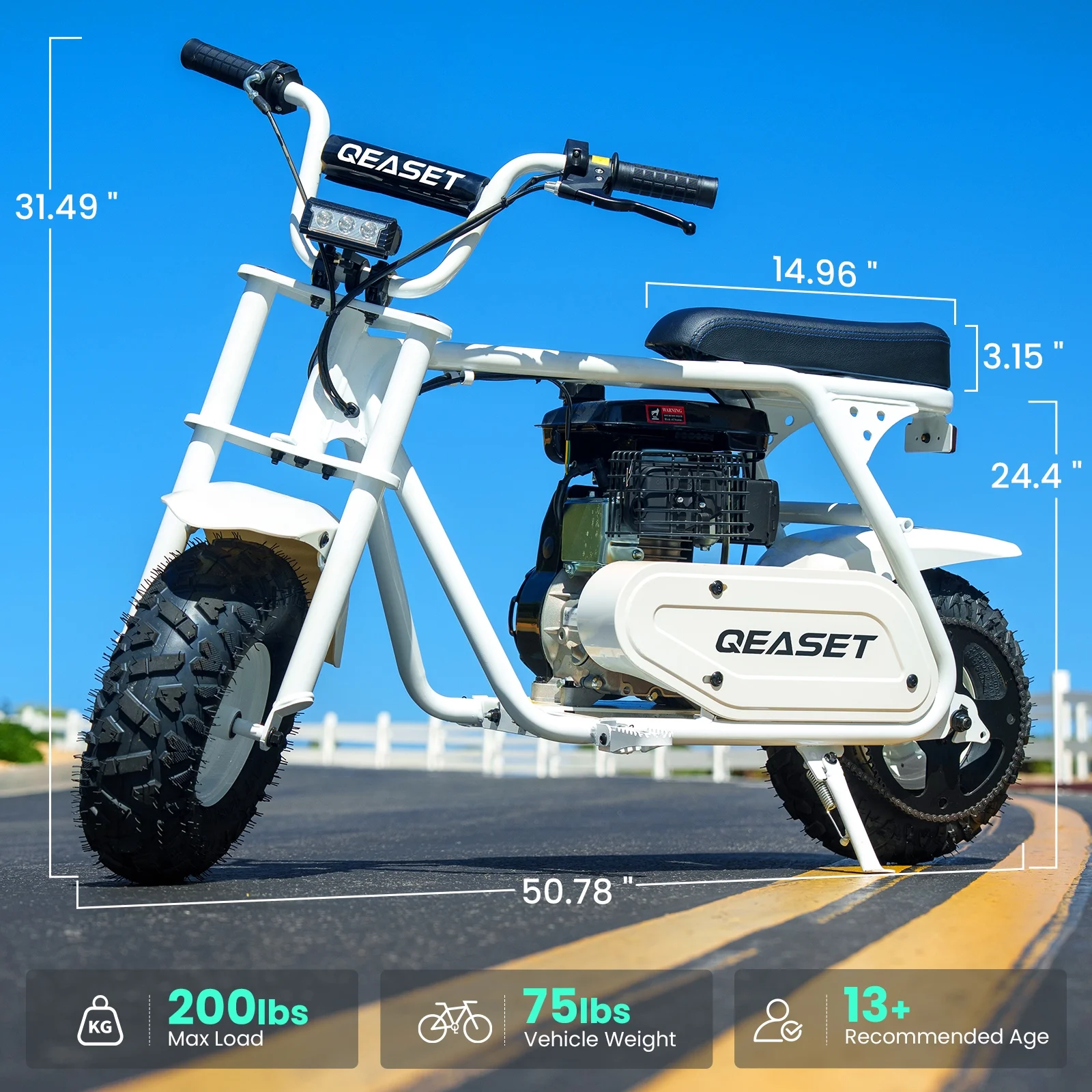 QEASET MB001 Gas Powered Mini Dirt Bike 99CC for Teens and Adults, 25MPH Off Road Motorcycle, Weight Support Up to 200 LBS - Black