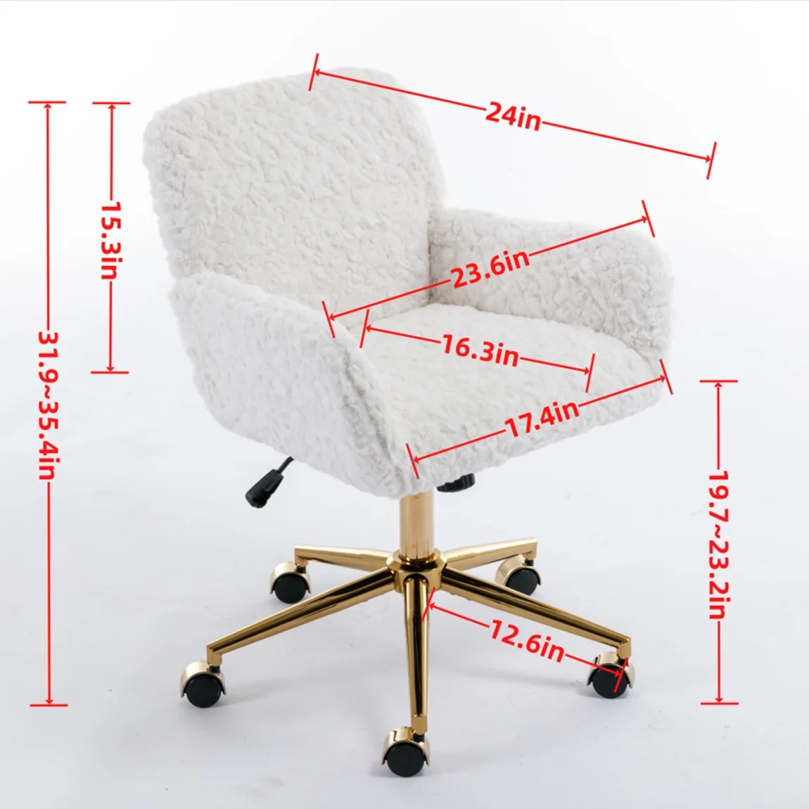 Furniture Office Chair,  Artificial Rabbit Hair Makeup Vanity Chair Chair, 360 Comfy Swivel Armchair with Wheels, Modern Height Adjustable Cute Vanity Chair for Living Room Small Spaces Pink