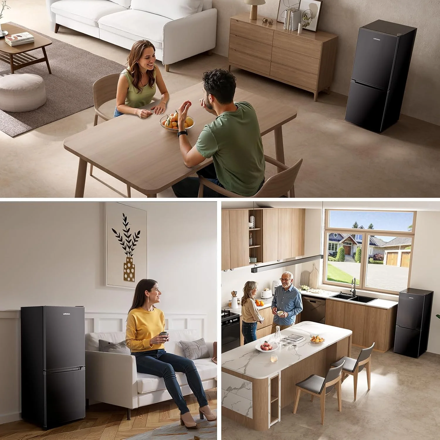 Upstreman 4.0 Cu.Ft Mini Fridge with Bottom Freezer, 2 Door Small Refrigerator with Adjustable Thermostat and Removable Glass Shelves for Bedroom, Dorm, Office, Apartment, Black BM40