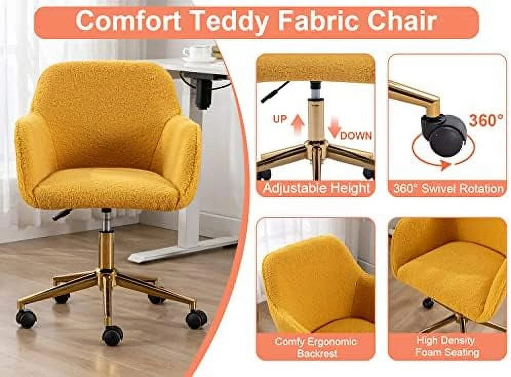 Modern Faux Fur Home Office Chair Height Adjustable, White Desk Chair Vanity Chair for Makeup Room, Rolling Desk Chairs with Wheels, Swivel Furry Cute Desk Chair for Teen Girls Women