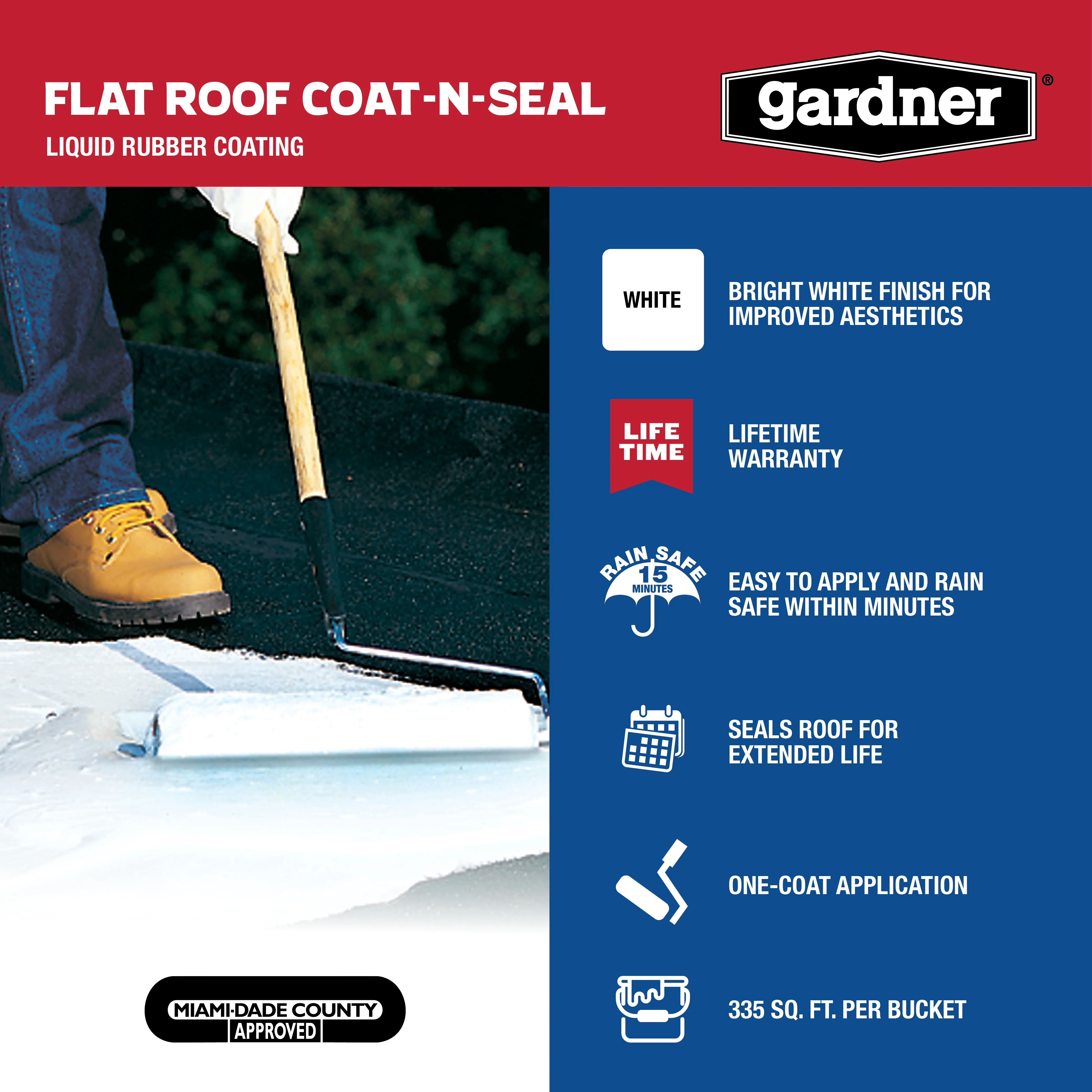 GARDNER Flat Roof Coat-N-Seal Liquid Rubber Coating, White, 5 Gallon