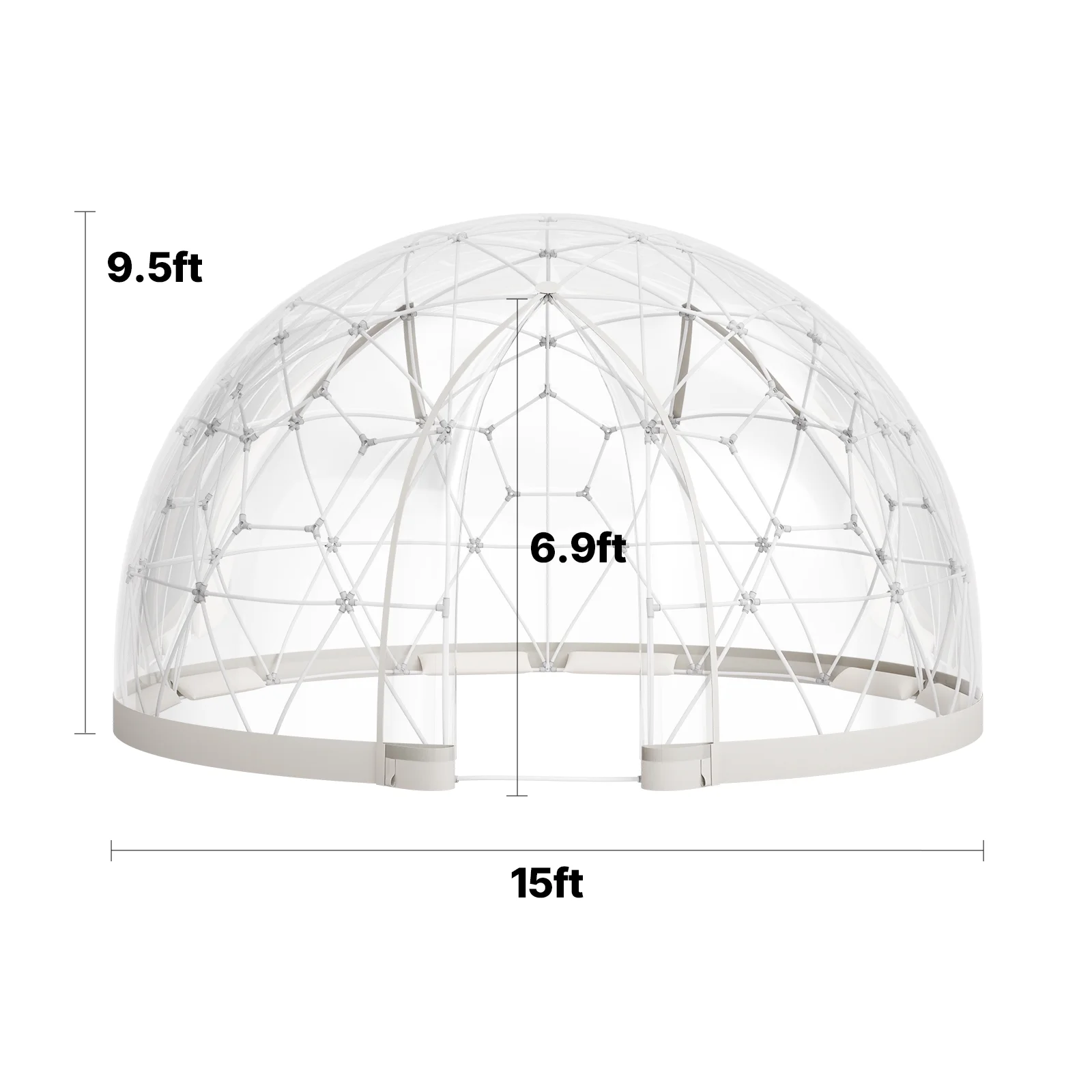 KFFKFF Outdoor Garden Dome, 15 x 9.5 ft Clear Bubble Tent for 10-14 People, Weather-Resistant Geodesic Greenhouse with Window, PVC Dome Tent for Patios, Camping, Parties, and Weddings