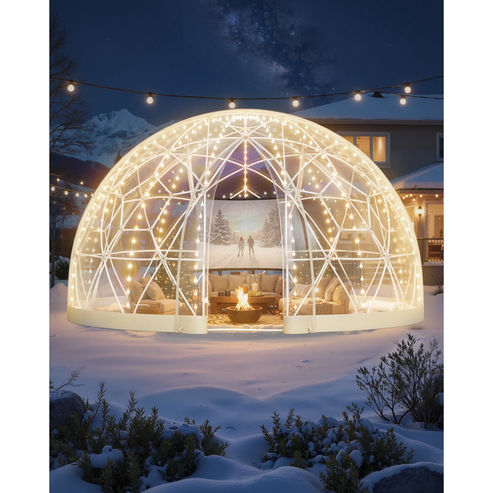 KFFKFF Outdoor Garden Dome, 15 x 9.5 ft Clear Bubble Tent for 10-14 People, Weather-Resistant Geodesic Greenhouse with Window, PVC Dome Tent for Patios, Camping, Parties, and Weddings