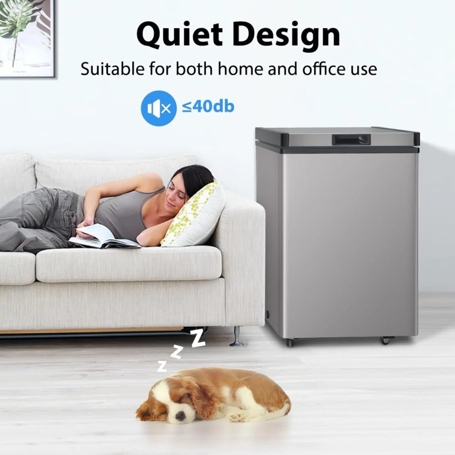 Ecotronic 3.8 Cu Ft Compact Chest Freezer, Grey, Low Noise, Energy Saving, 7-Gear Temperature Control