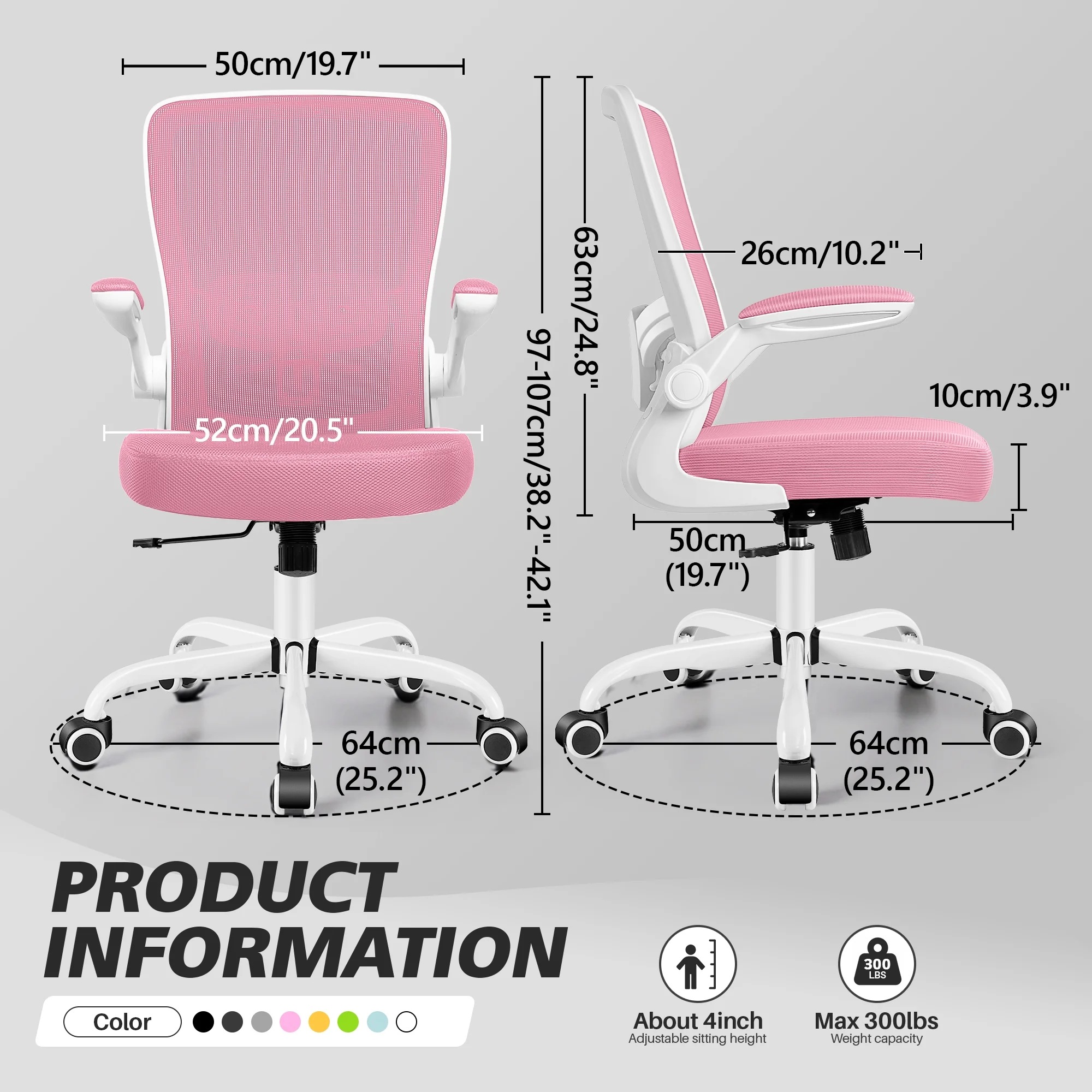 COOLHUT Ergonomic Office Chair, 400LBS Task Chair, Comfort Desk Chair with Adjustable Lumbar Support and Flip up Arms, Black