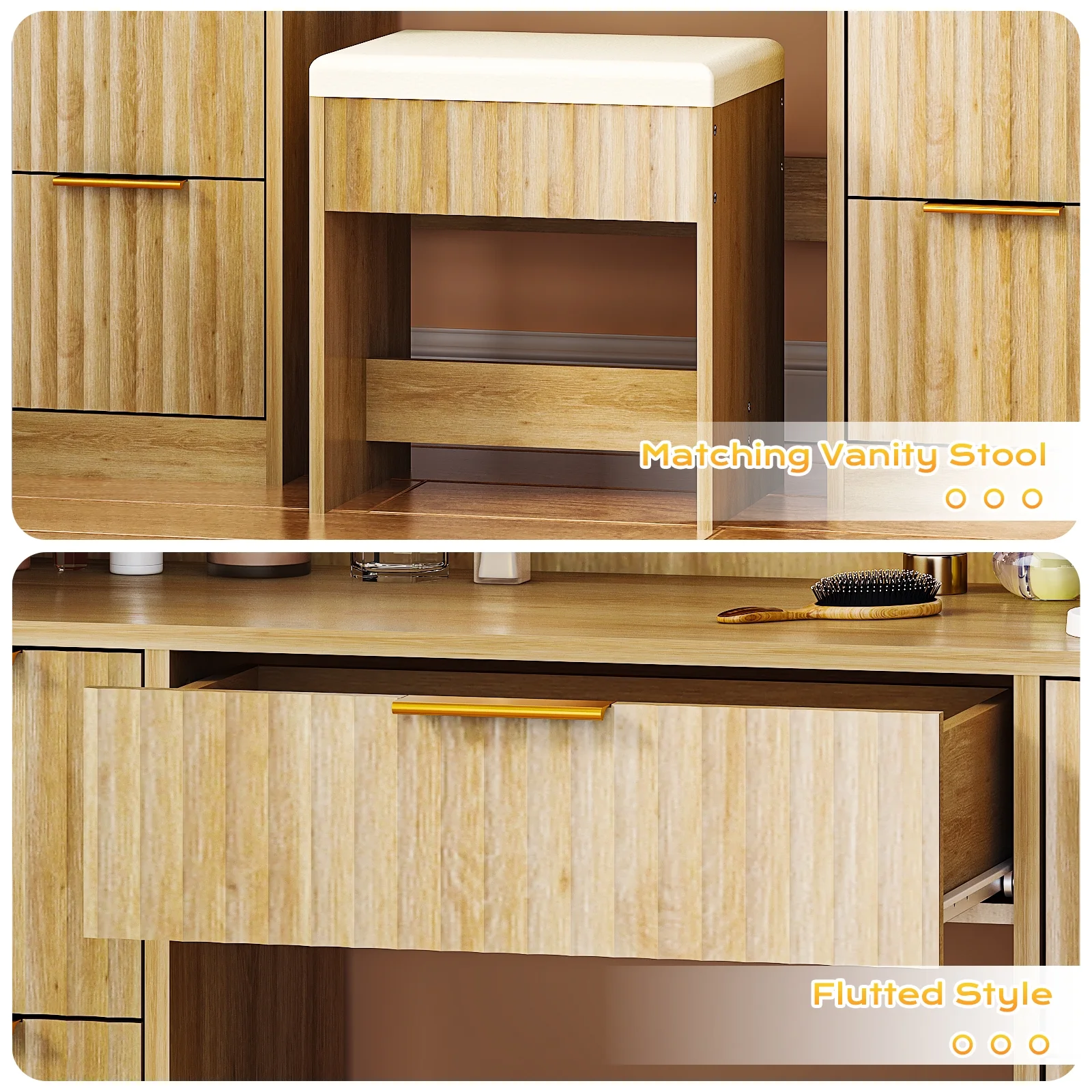 Ktaxon Lighted Makeup Vanity, White Vanity Table Set with 2 Drawer and Charging Station, Femal Gift