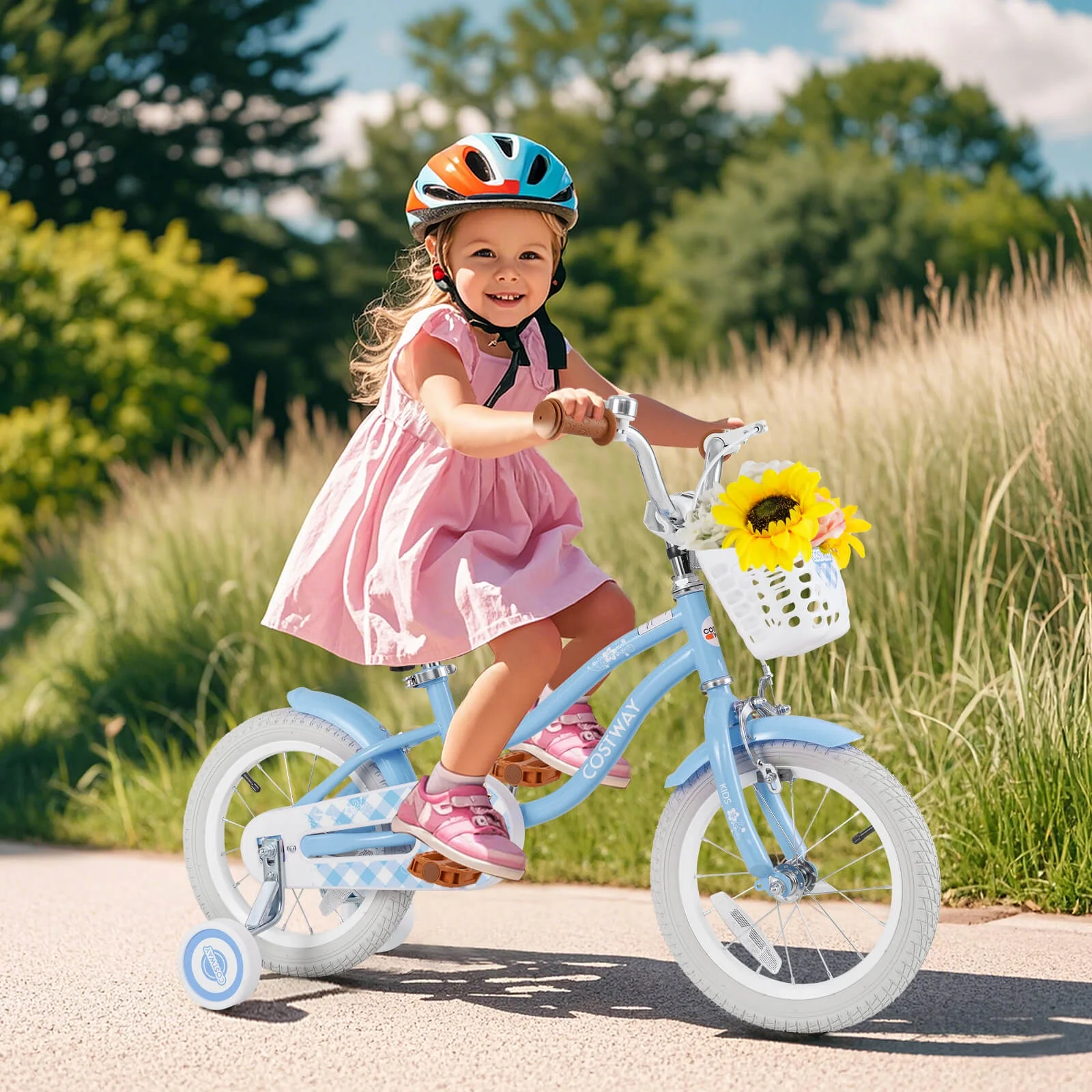 Costway 18'' Kids Bike Toddler Bicycle with Training Wheel Kickstand for 4-8 Years Old Pink