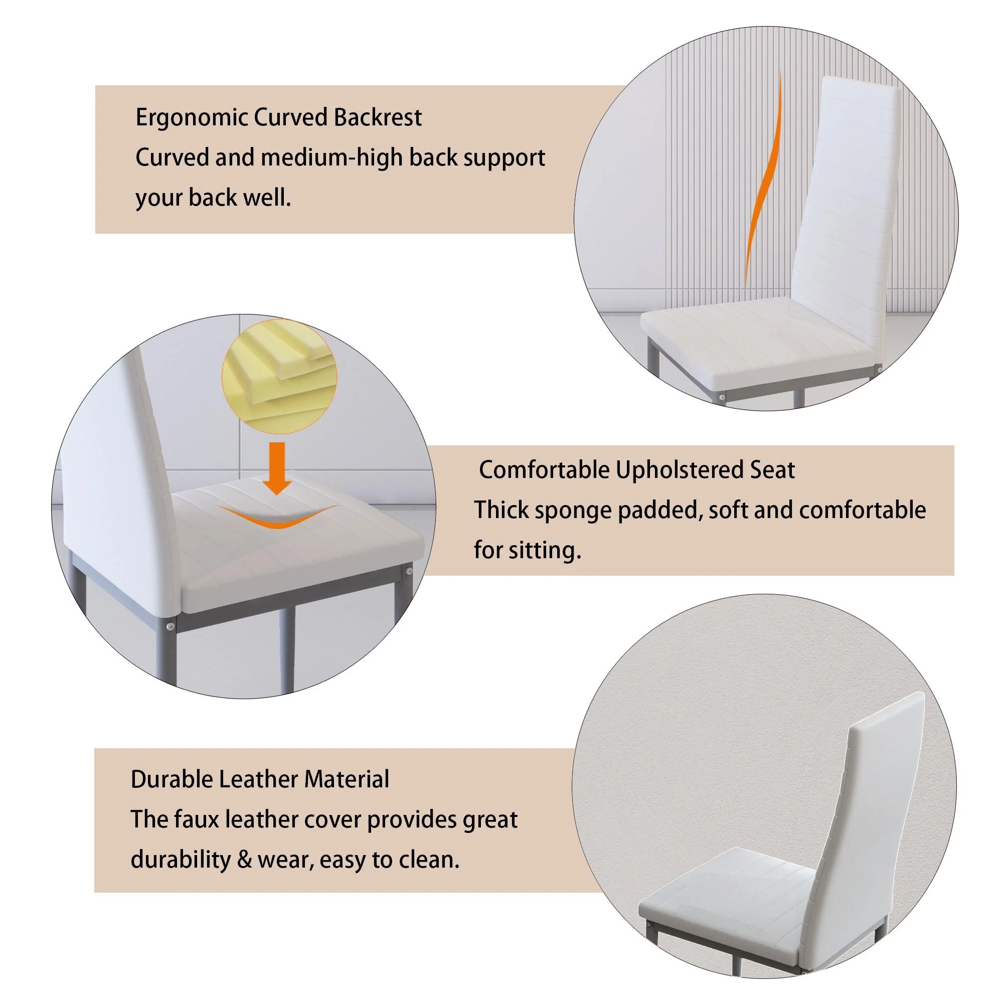 uhomepro White Kitchen Table Set, 5 Pieces Dining Table Set, Tempered Glass Dining Table and Chairs Set for 4, Upgraded Iron Dining Room Table Set with 4 PU Leather Chairs