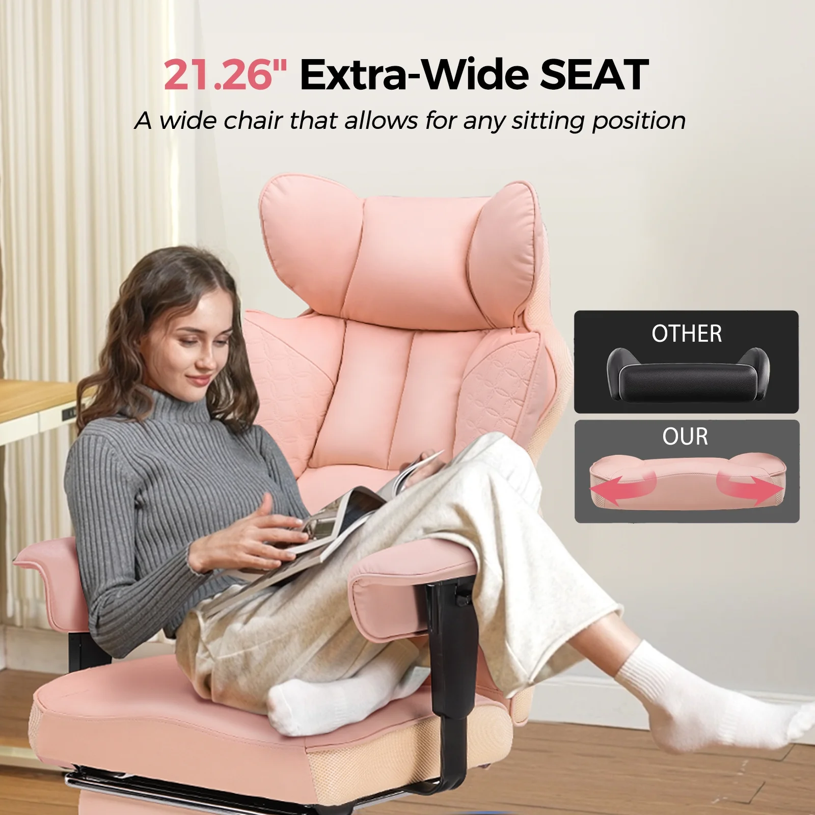 LUCKLIFE Big & Tall Office & Gaming Chair 400LBS Capacity, Wide Ergonomic Seat with Footrest, Adjustable Armrests, Black