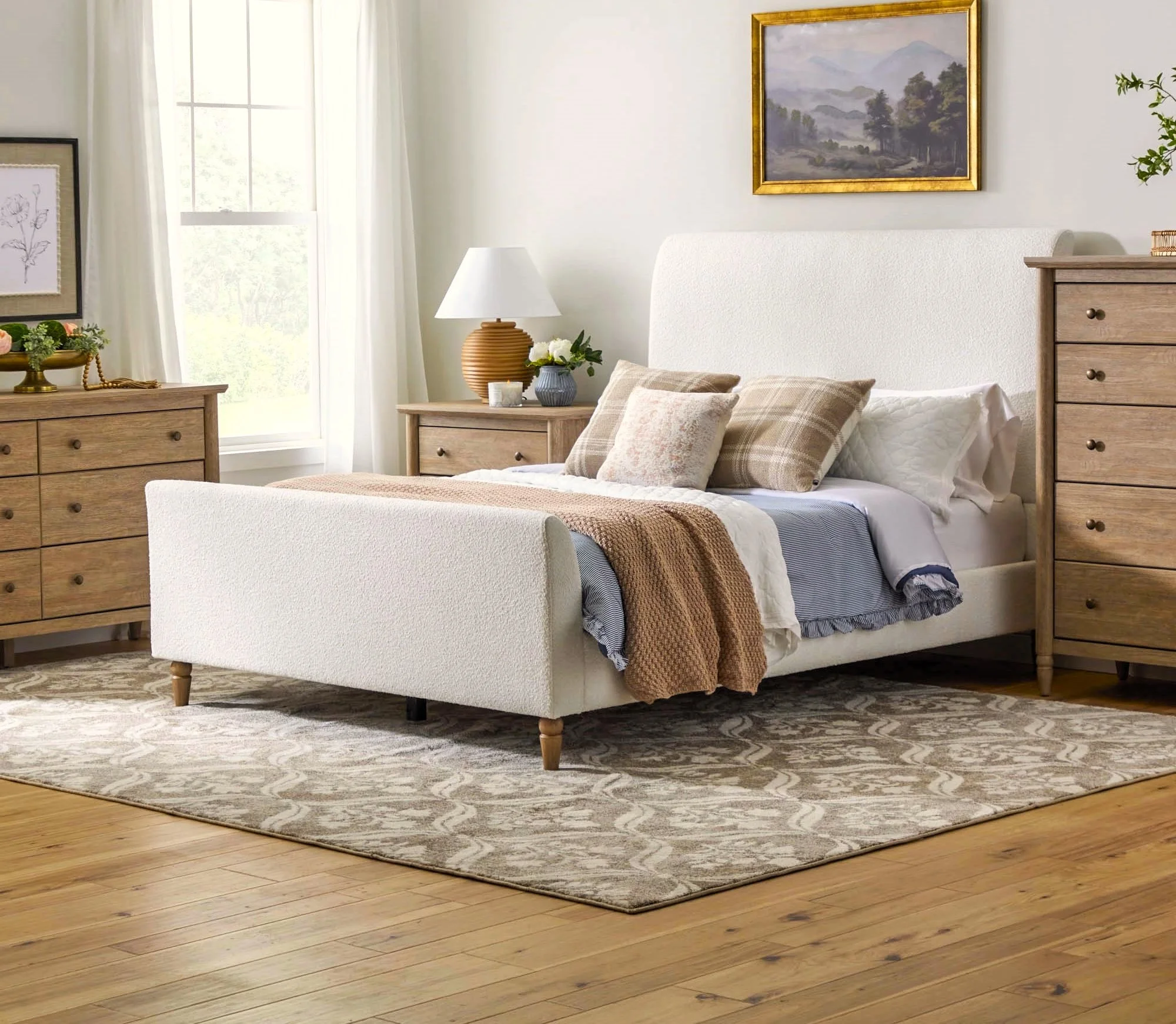 My Texas House Monroe 3 Drawer Nightstand with USB, Brushed Oak Finish