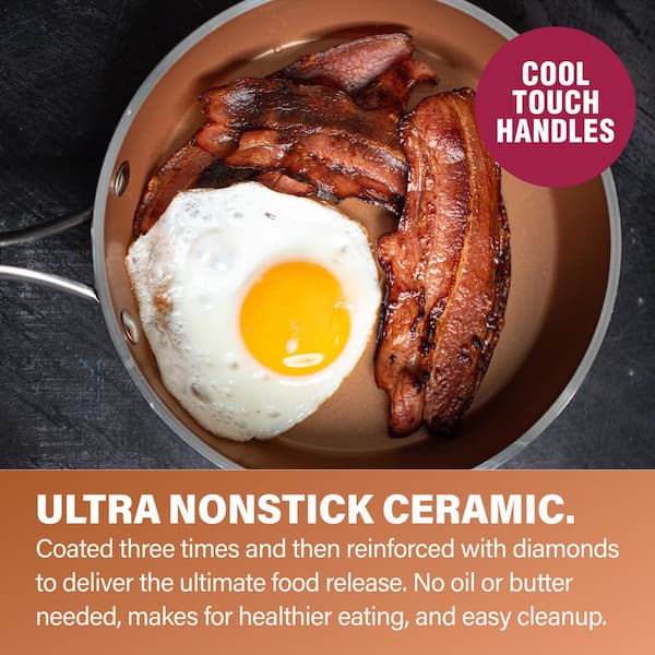 Hammered Copper 17-Piece Aluminum Nonstick Cookware Set