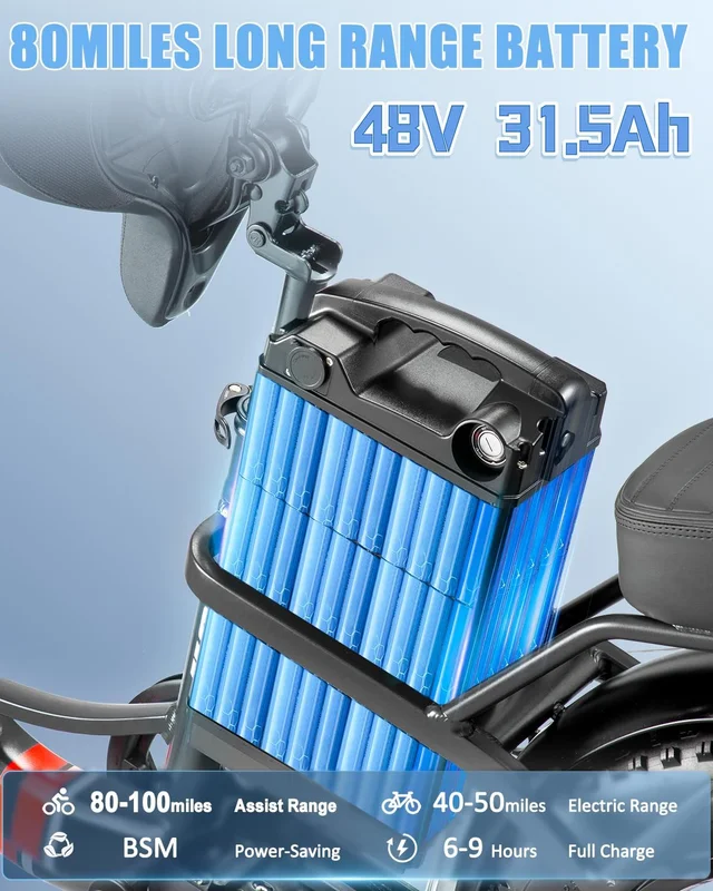 Electric Bike for Adults 20'', 800W UL2849 48V 32AH 110Miles Long Range Ebike up to 30mph Full Suspension E-mountain bike 4.0 Fat Tire Off-road, 2 Seats outdoor Dual Disc Brakes Electric bicycle