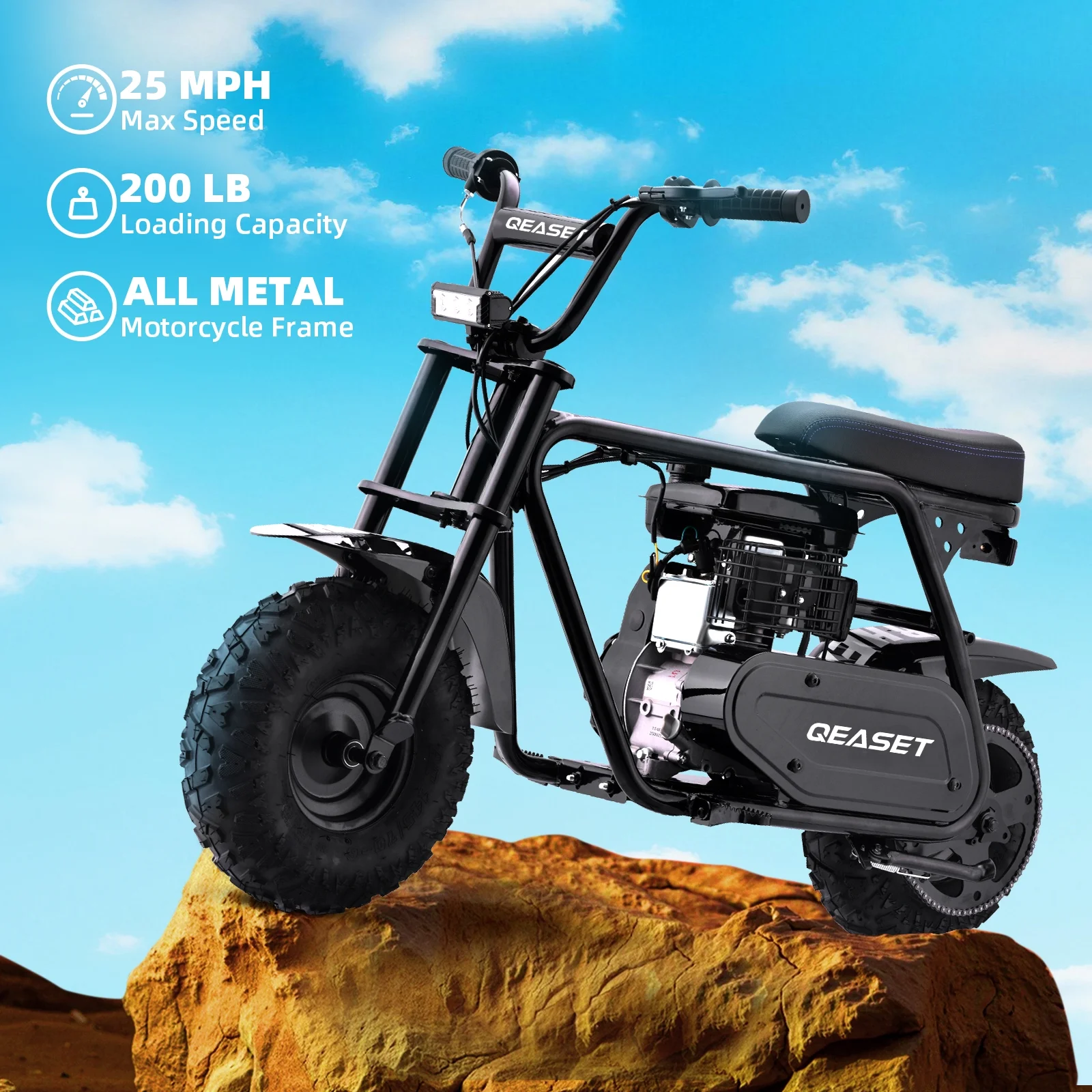 QEASET MB001 Gas Powered Mini Dirt Bike 99CC for Teens and Adults, 25MPH Off Road Motorcycle, Weight Support Up to 200 LBS - Black