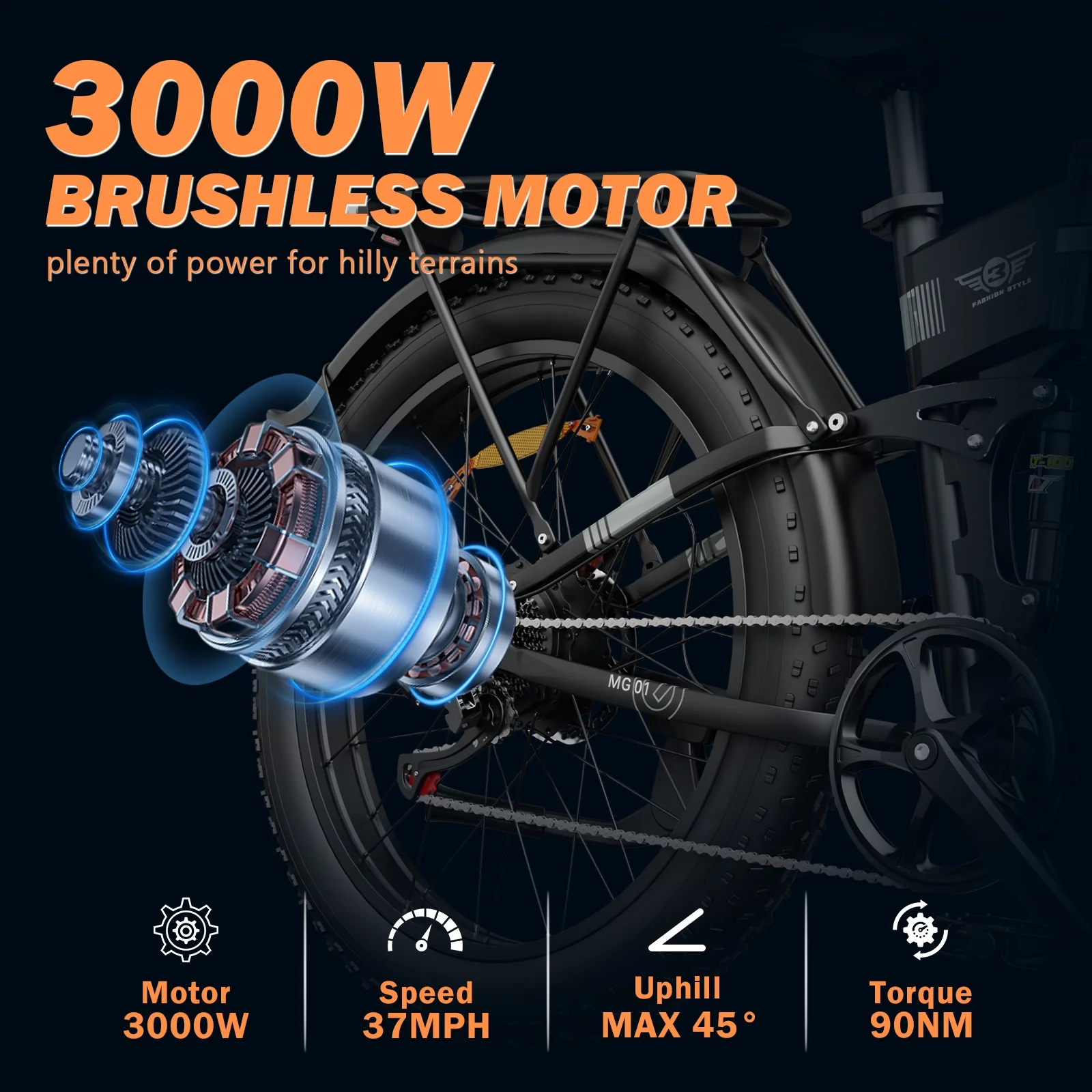 Dual Motor PEAK 3000W Electric Bike for Adults,31mph 48V 23Ah Electric Bicycle,26