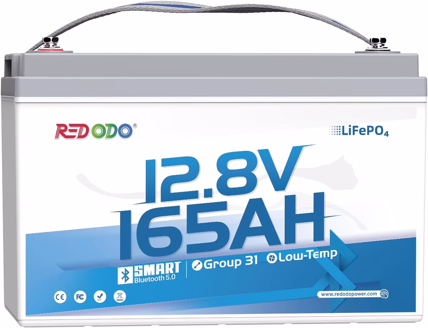 Redodo 12V 165Ah LiFePO4 Battery with Bluetooth, 165A BMS, 2112Wh, Group 31 Lithium Battery with 1.65X Longer Lasting, Perfect for RV, Marine, Solar
