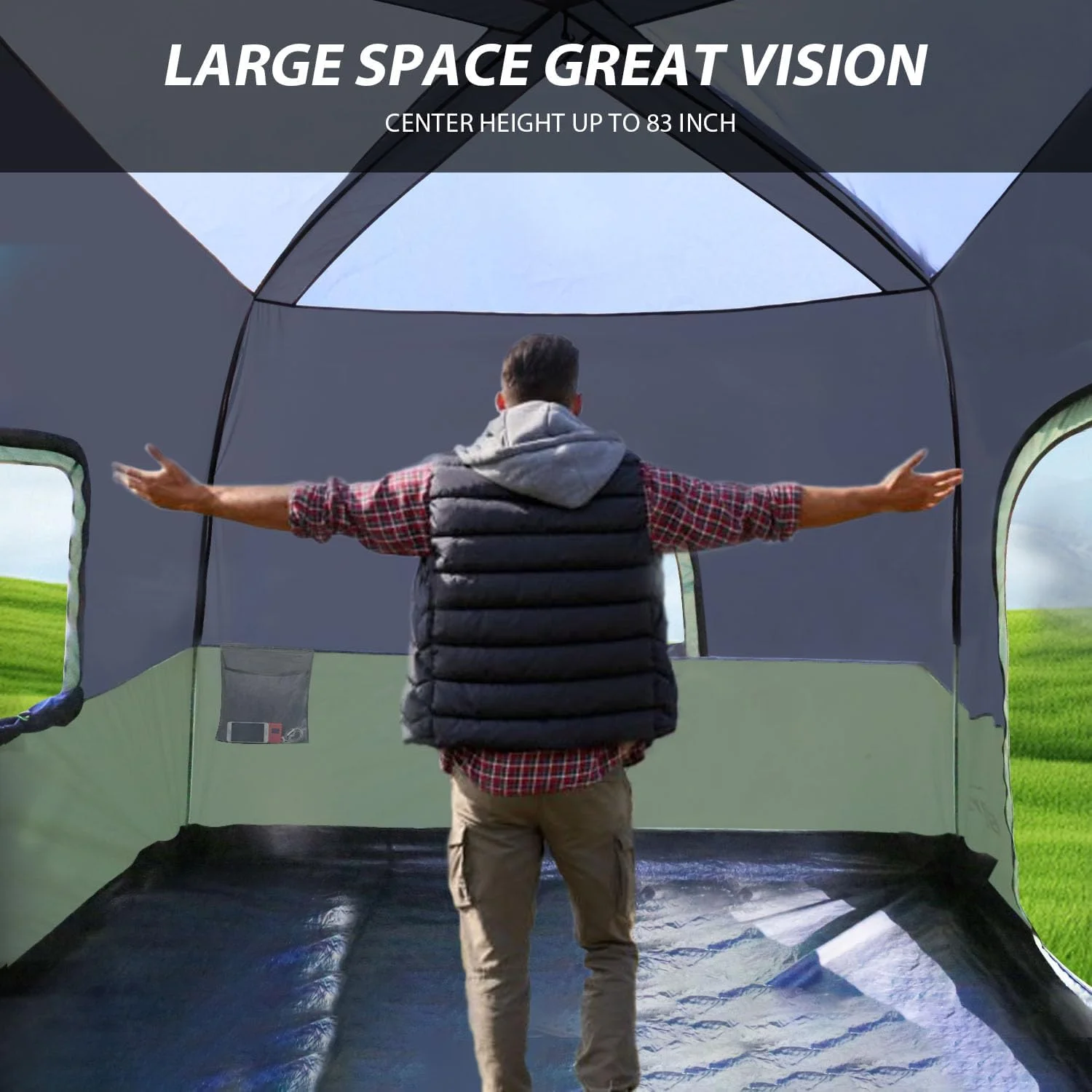 SUV Camping Tent for 6-8 Person with Rainfly,  Car Camping Tent with Waterproof, Double Layer Design with Storage Bag, Green & Gray